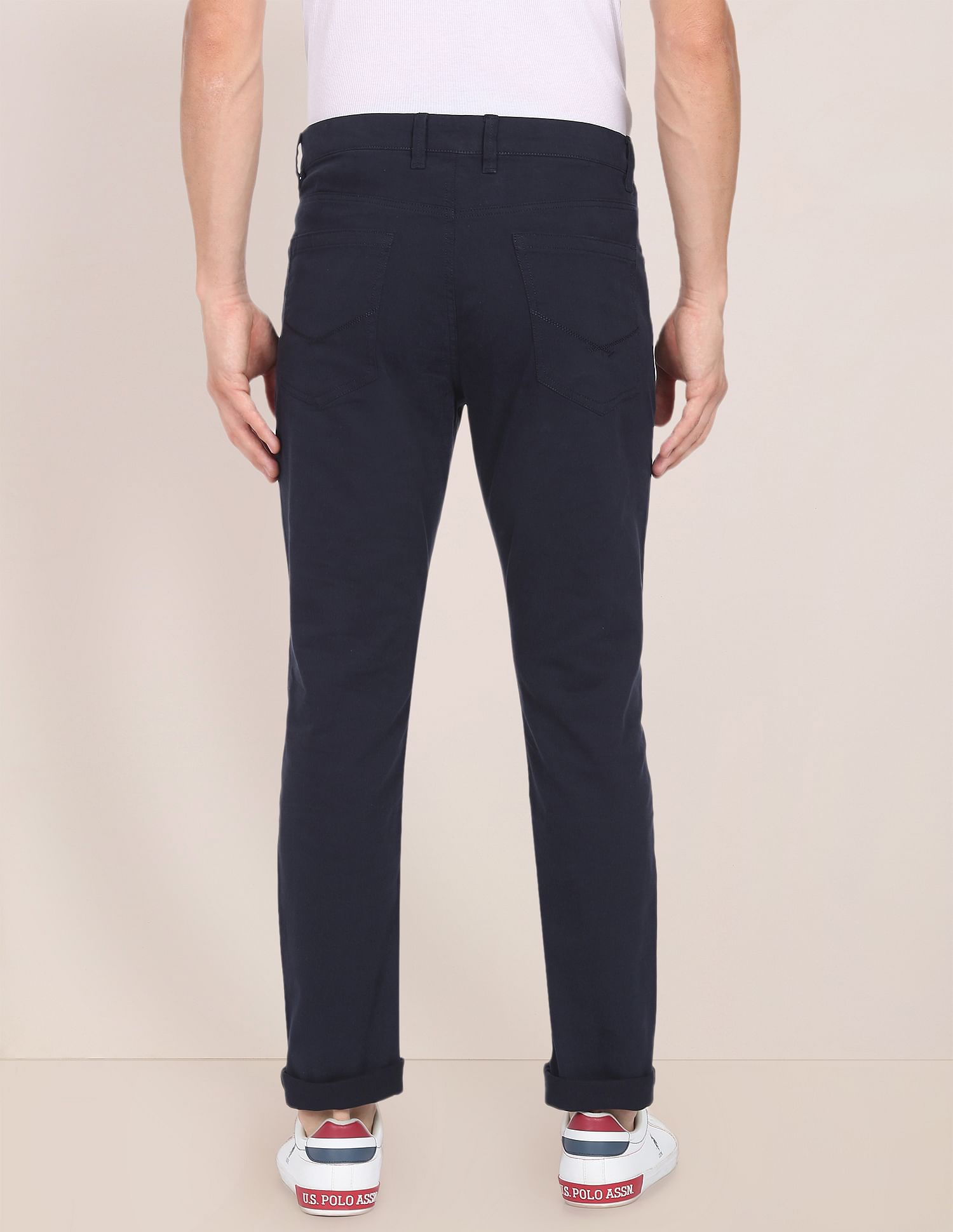 Solid Twill Casual Trousers Navy - U.S. Polo Assn. India | Large