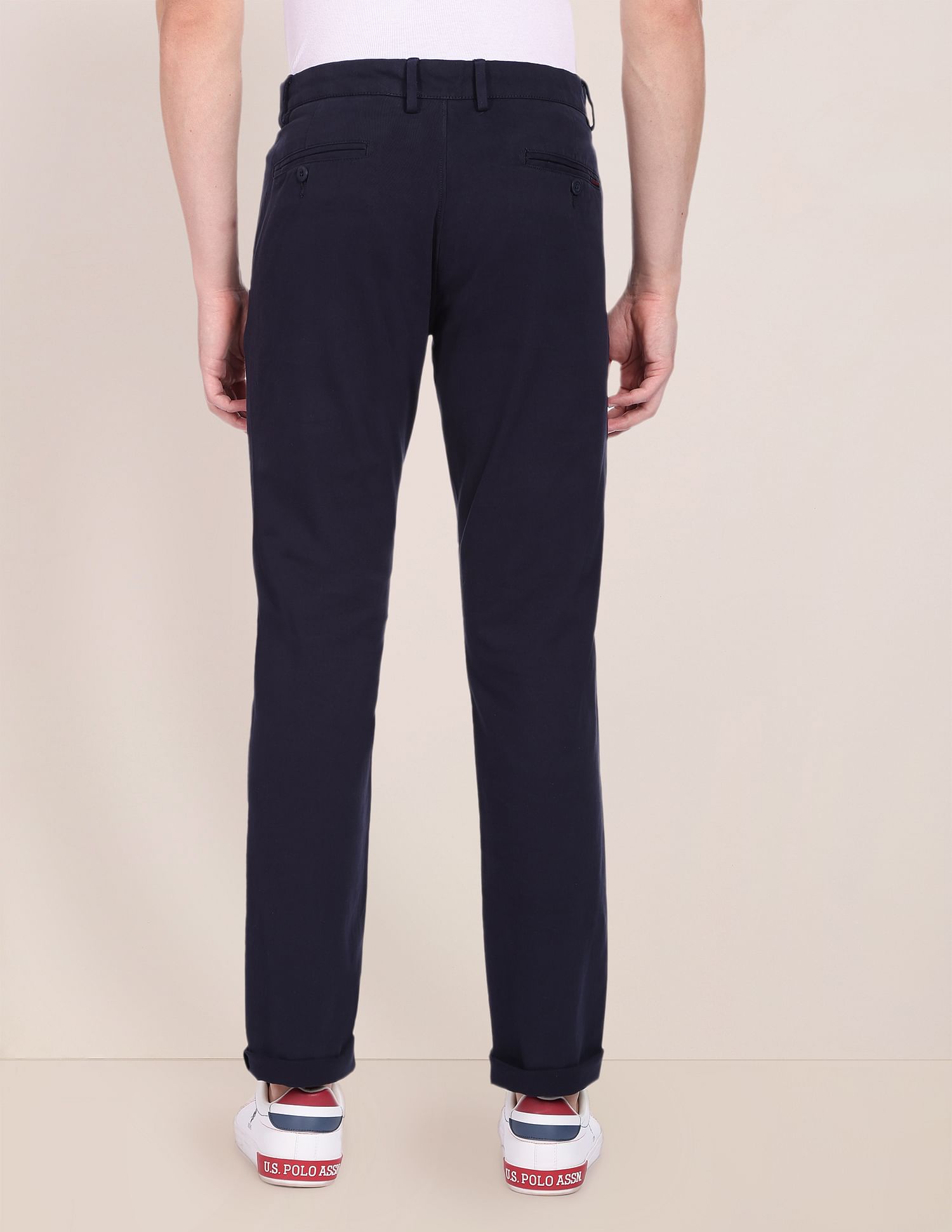Mid Rise Solid Austin Trim Fit Casual Trousers Navy - U.S. Polo Assn. India | Large