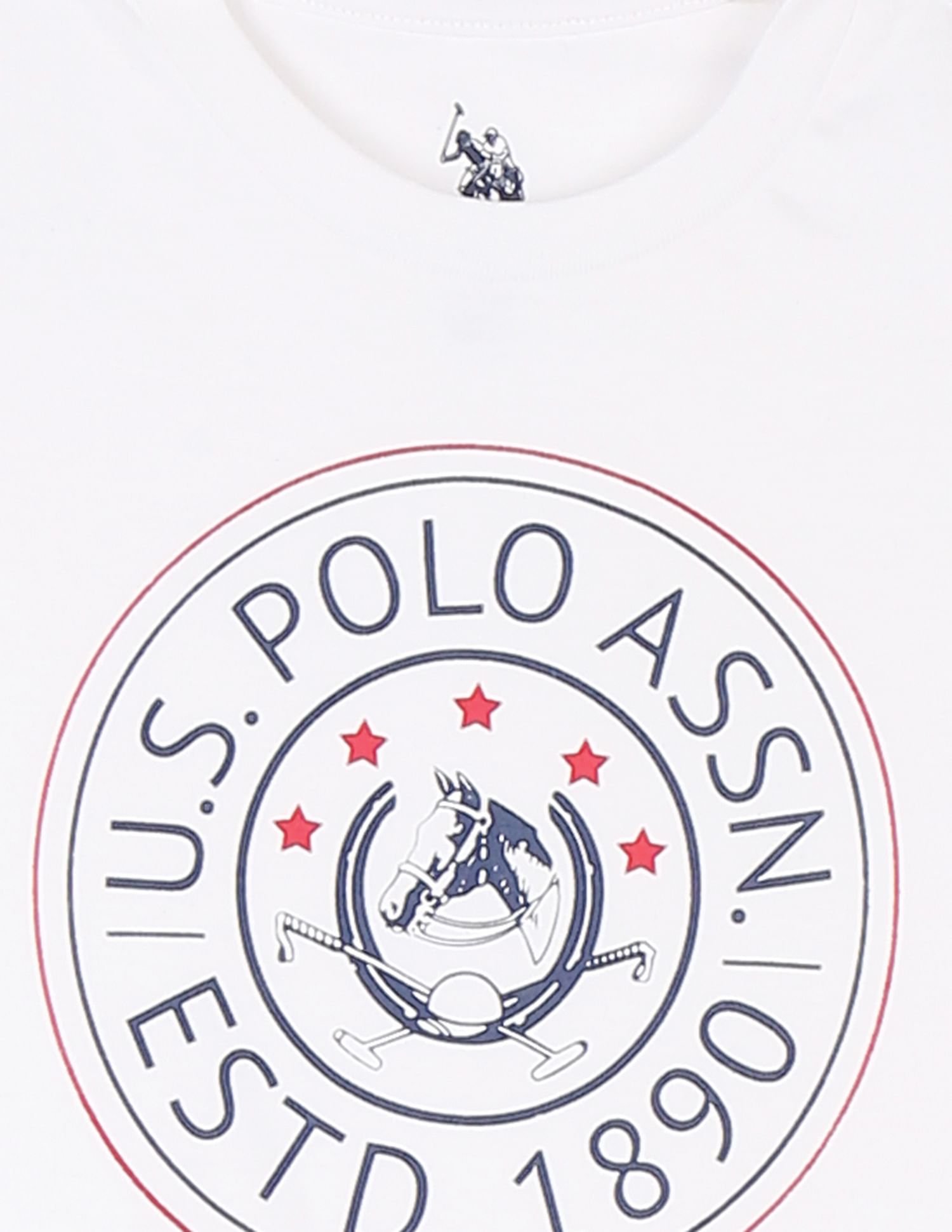 Boys Assorted Ribbed Neck Brand Print T-Shirt - Pack Of 2 Navy and White - U.S. Polo Assn. India | Large
