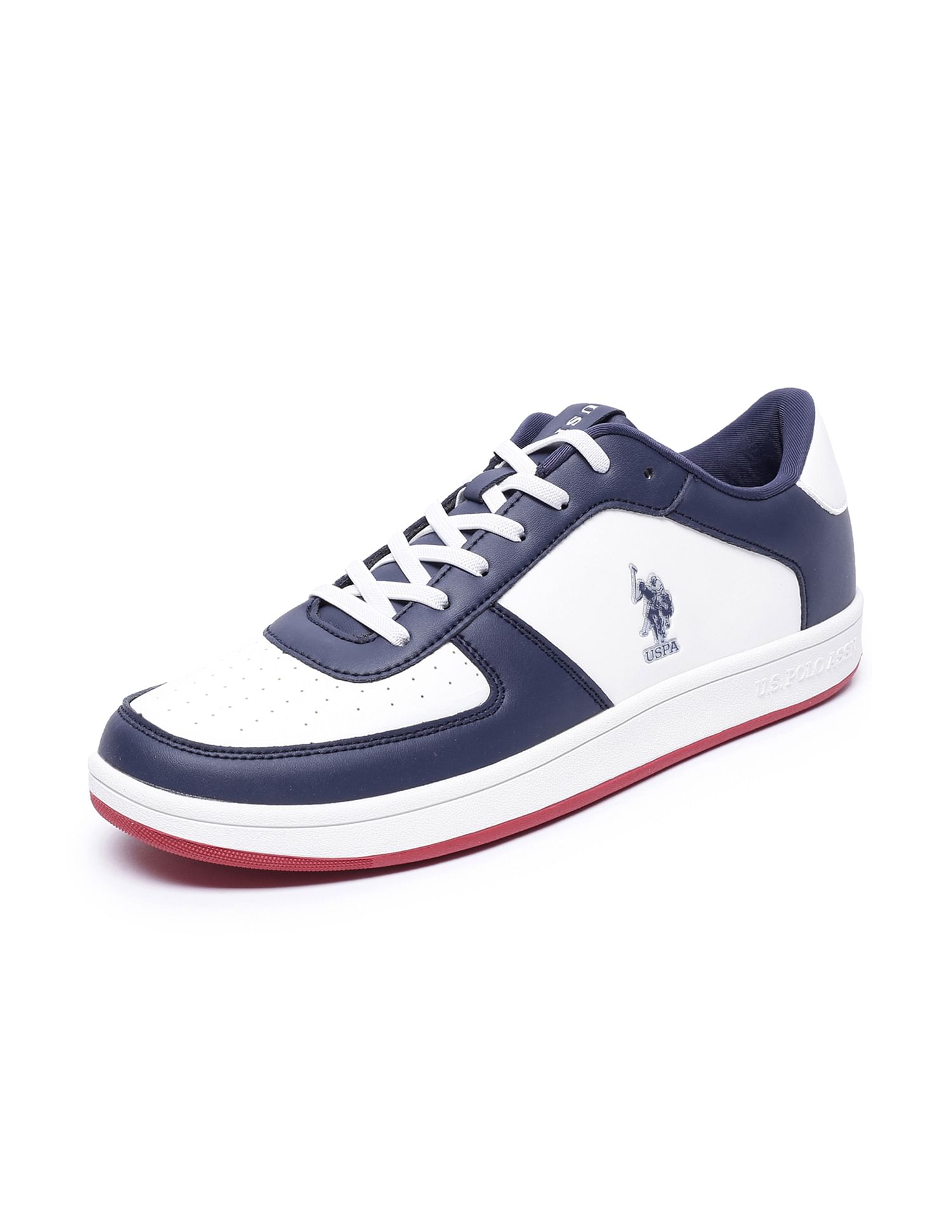 Colour Block Perforated Rein Sneakers Dark Blue and White - U.S. Polo Assn. India | Large