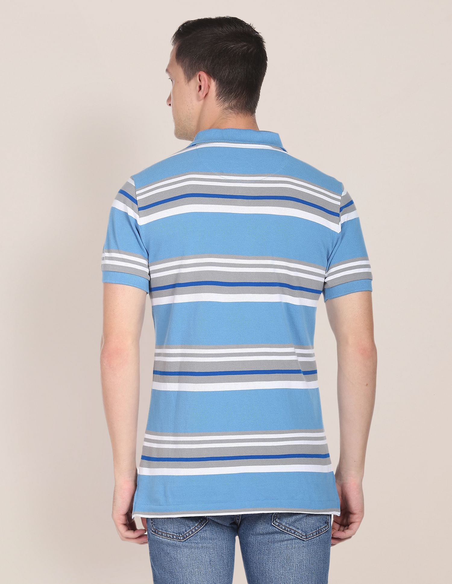 Horizontal Stripe Cotton Polo Shirt Light Blue - U.S. POLO ASSN. | Large