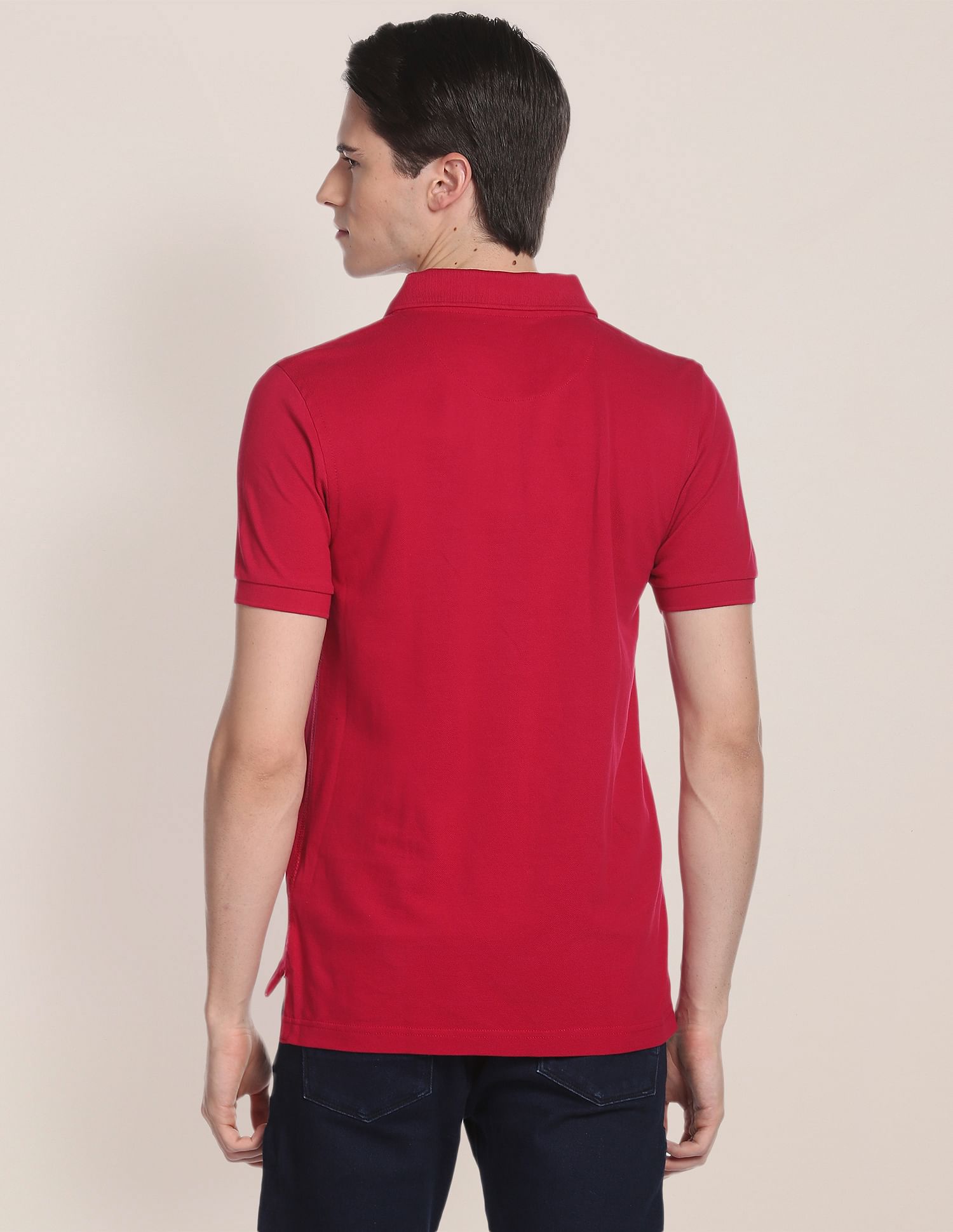 Ribbed Collar Solid Polo Shirt Dark Red - U.S. POLO ASSN. | Large
