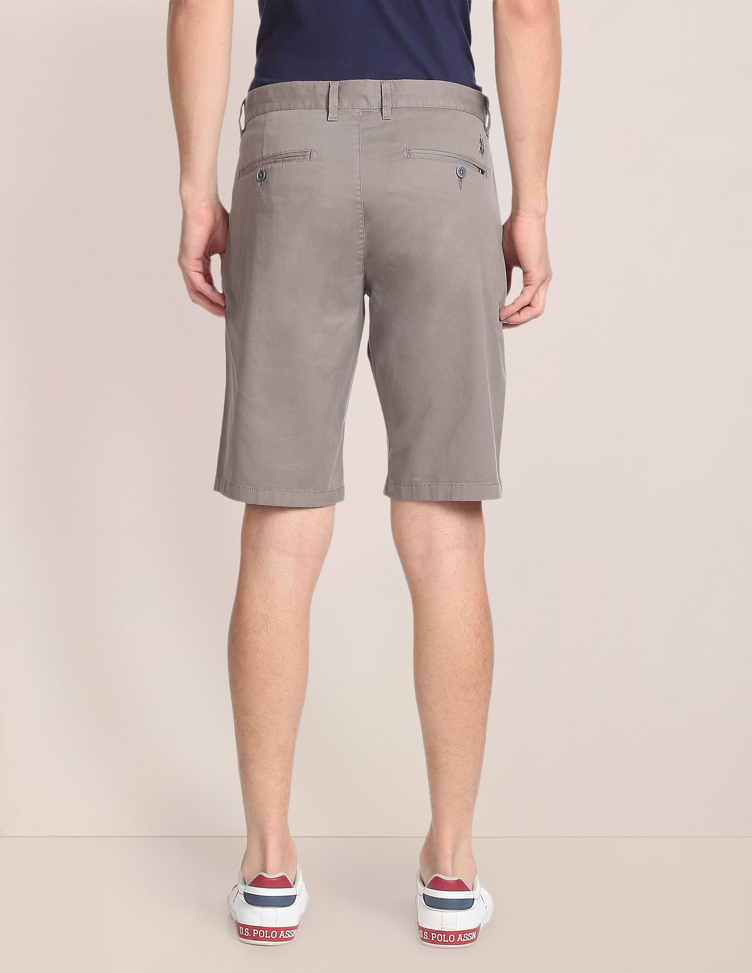 Mid Rise Solid Slim Fit Shorts Grey - U.S. POLO ASSN. | Large