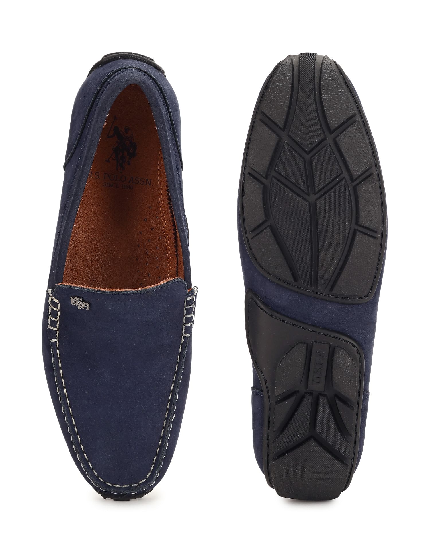 Men Contrast Stitch Leather Jabbar Loafers Navy - U.S. Polo Assn. India | Large