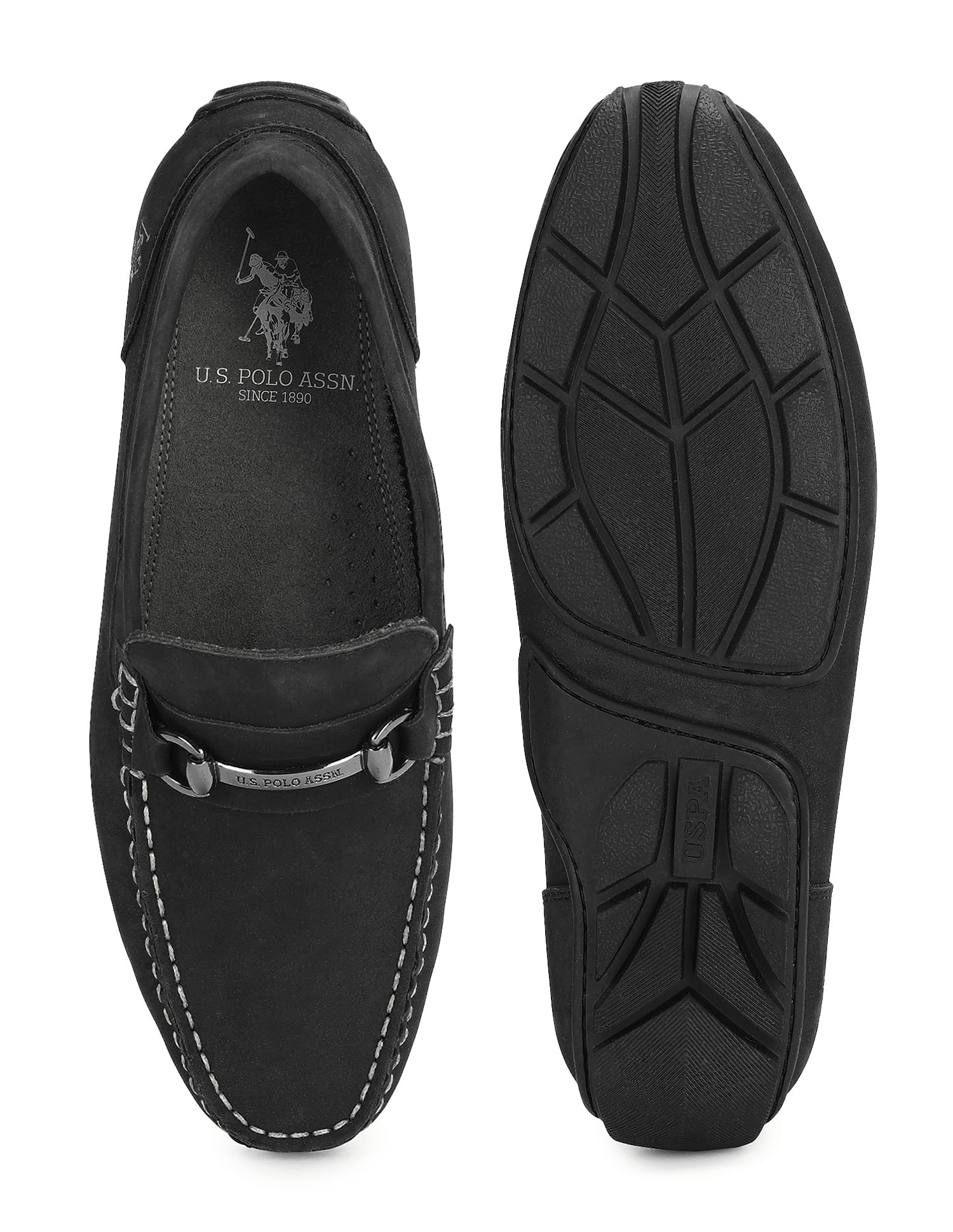Men Metallic Logo Leather Hebbar 3.0 Loafers Black - U.S. Polo Assn. India | Large