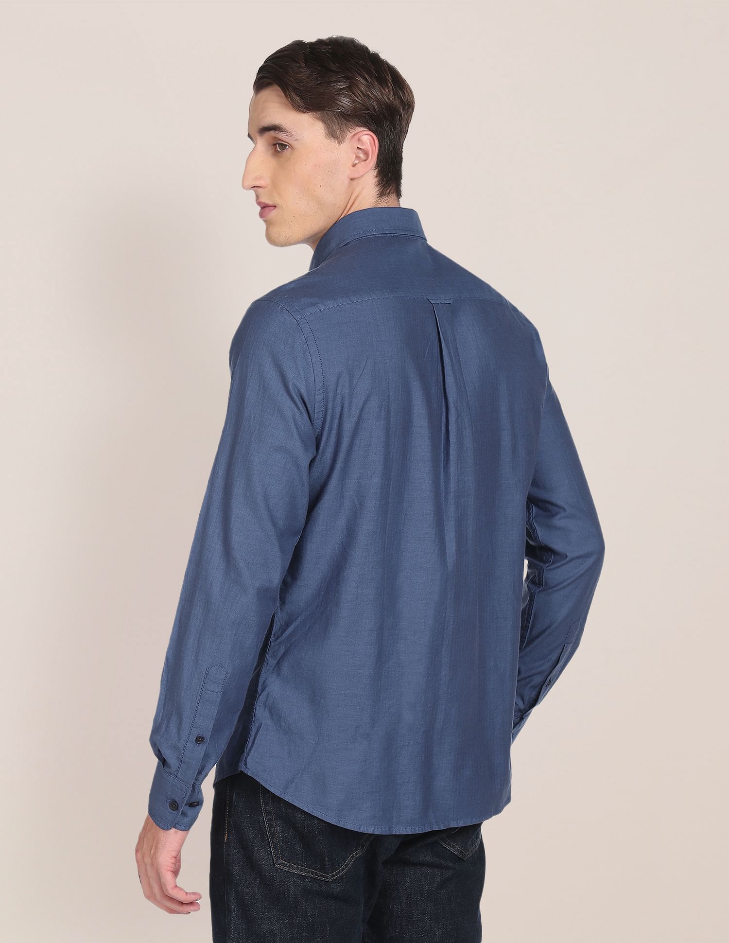 Spread Collar Cotton Striped Casual Shirt Blue - U.S. Polo Assn. India | Large