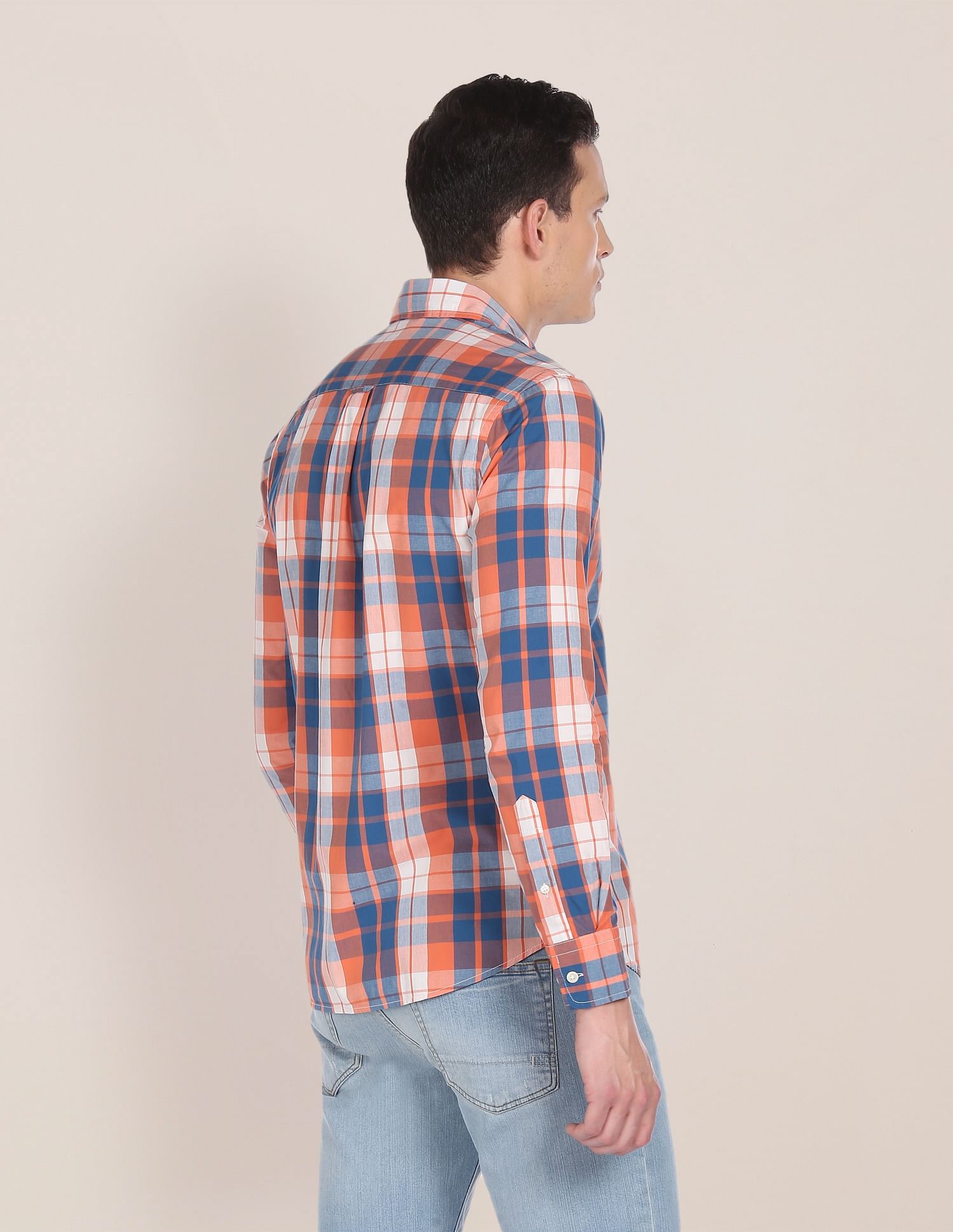 Patch Pocket Check Casual Shirt Orange and Blue - U.S. Polo Assn. India | Large