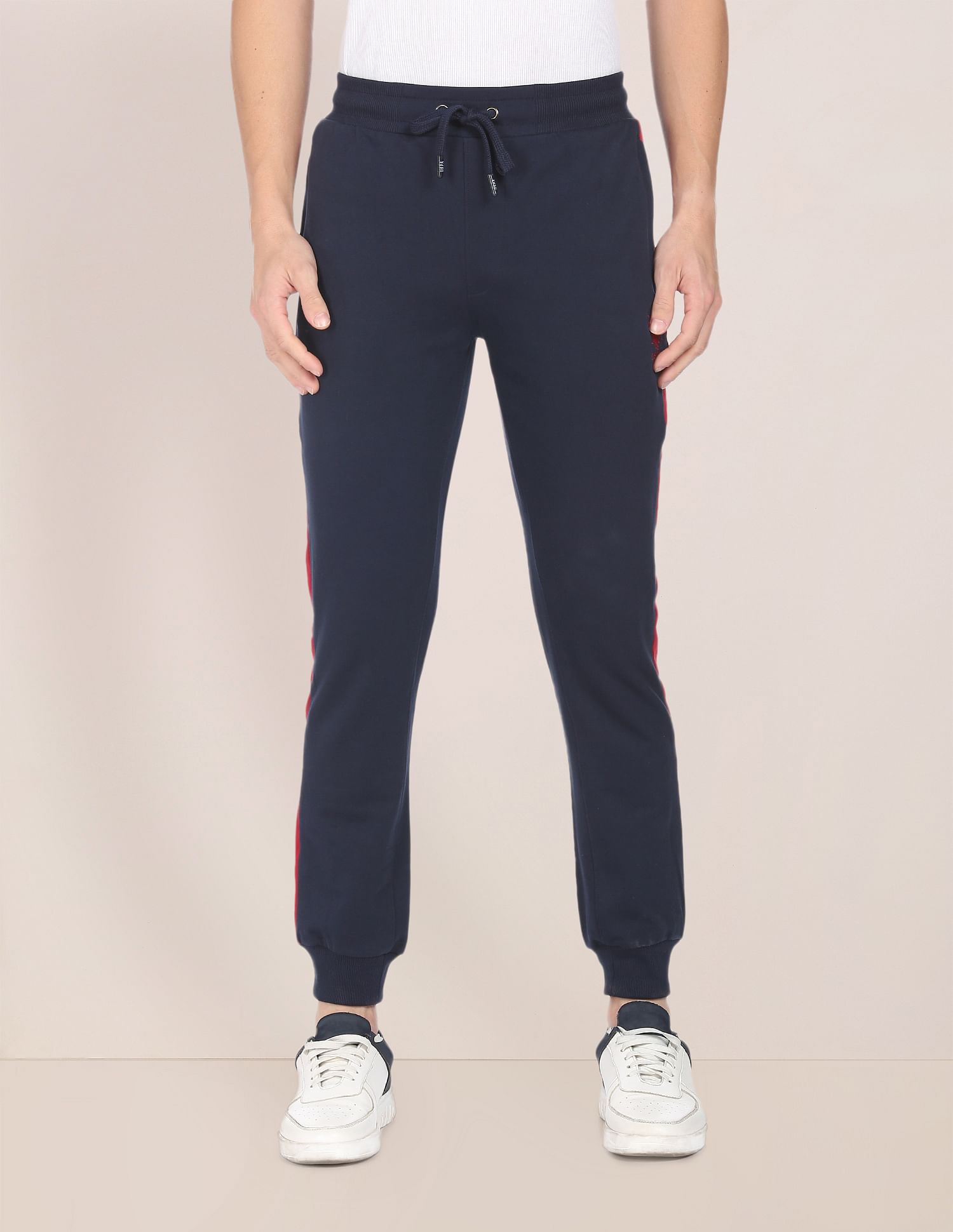 Men Navy Blue Mid Rise Solid Joggers Navy Blue - U.S. POLO ASSN. | Large