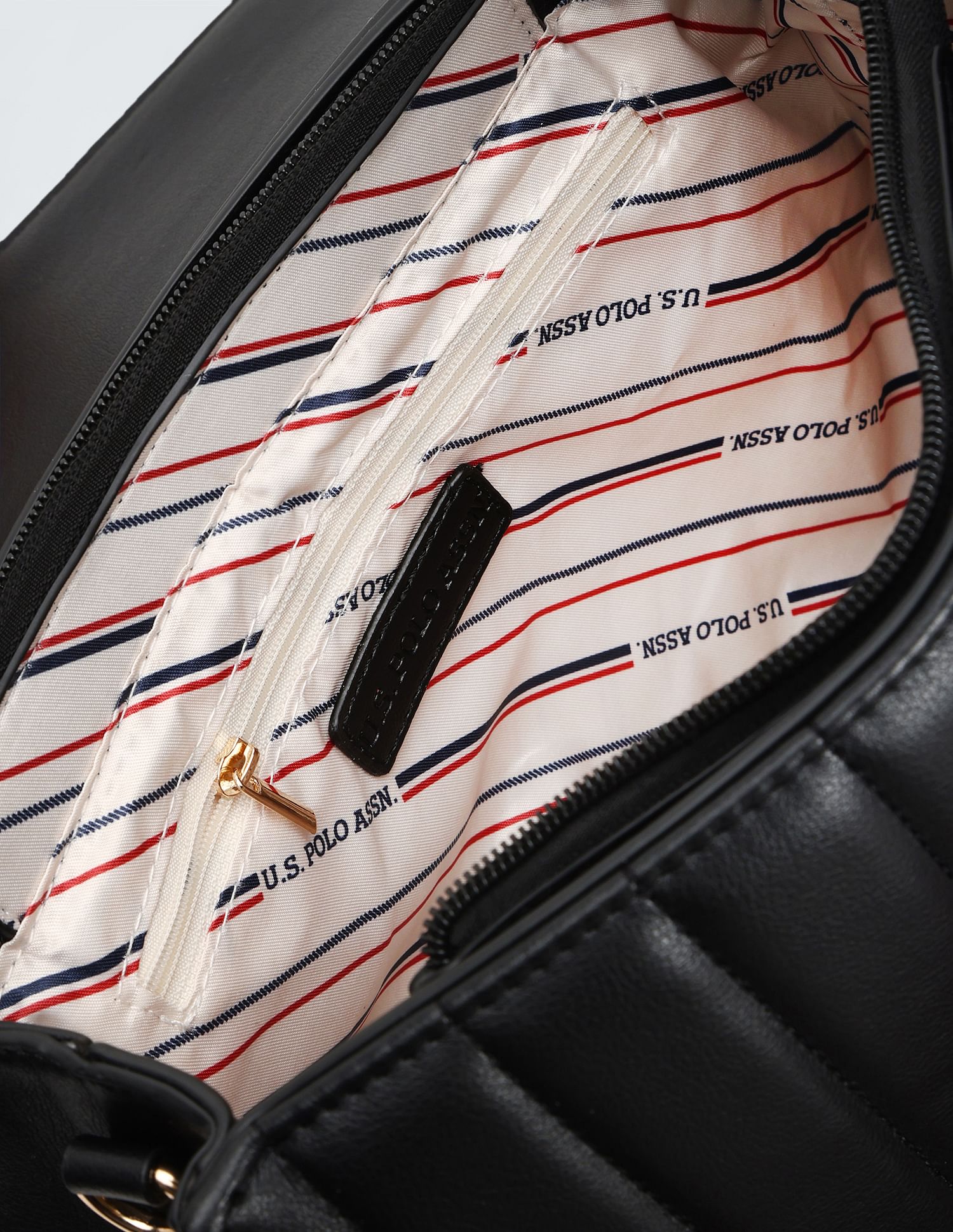 Detachable Strap Quilted Satchel Bag Black - U.S. POLO ASSN. | Large