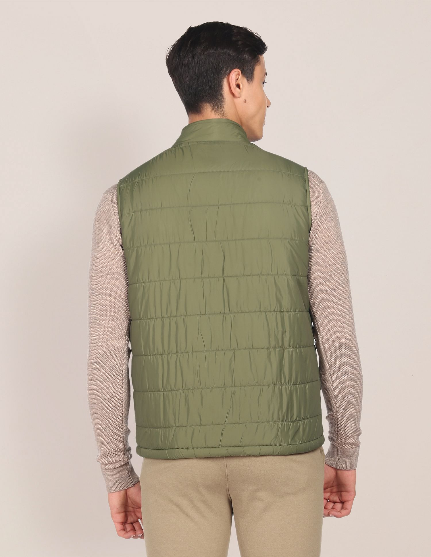 High Neck Sleeveless Solid Padded Jacket Olive - U.S. POLO ASSN. | Large