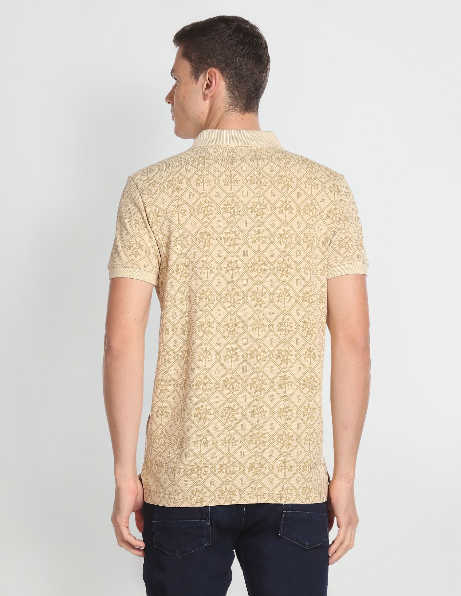 Cotton Floral Print Polo Shirt Beige - U.S. POLO ASSN. | Large