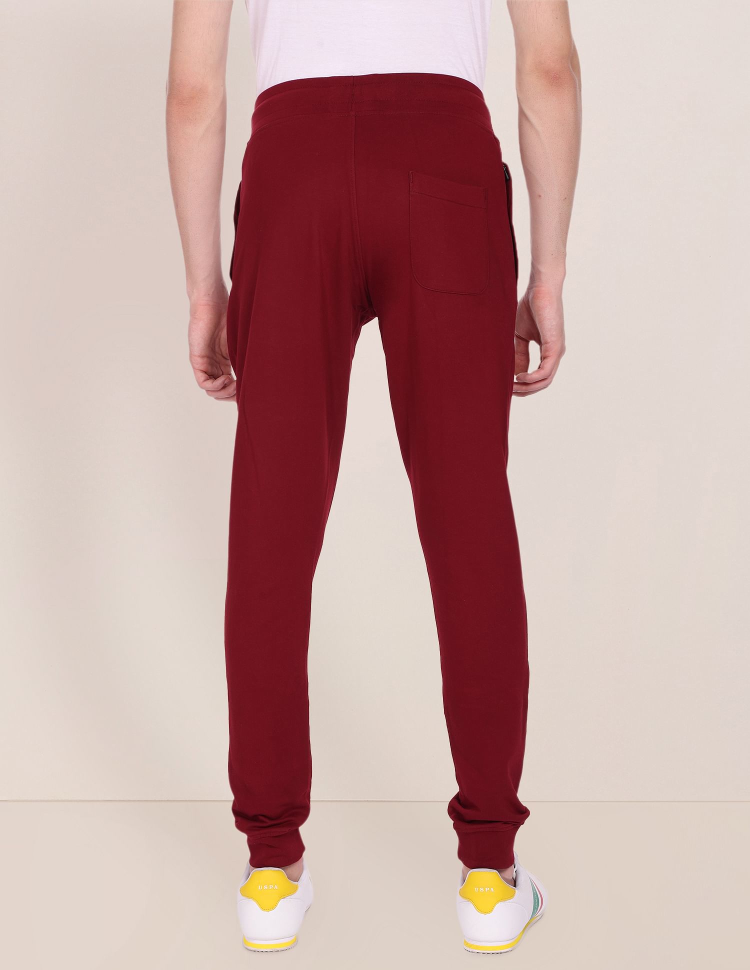 Elasticised Pure Cotton Joggers Dark Red - U.S. Polo Assn. India | Large