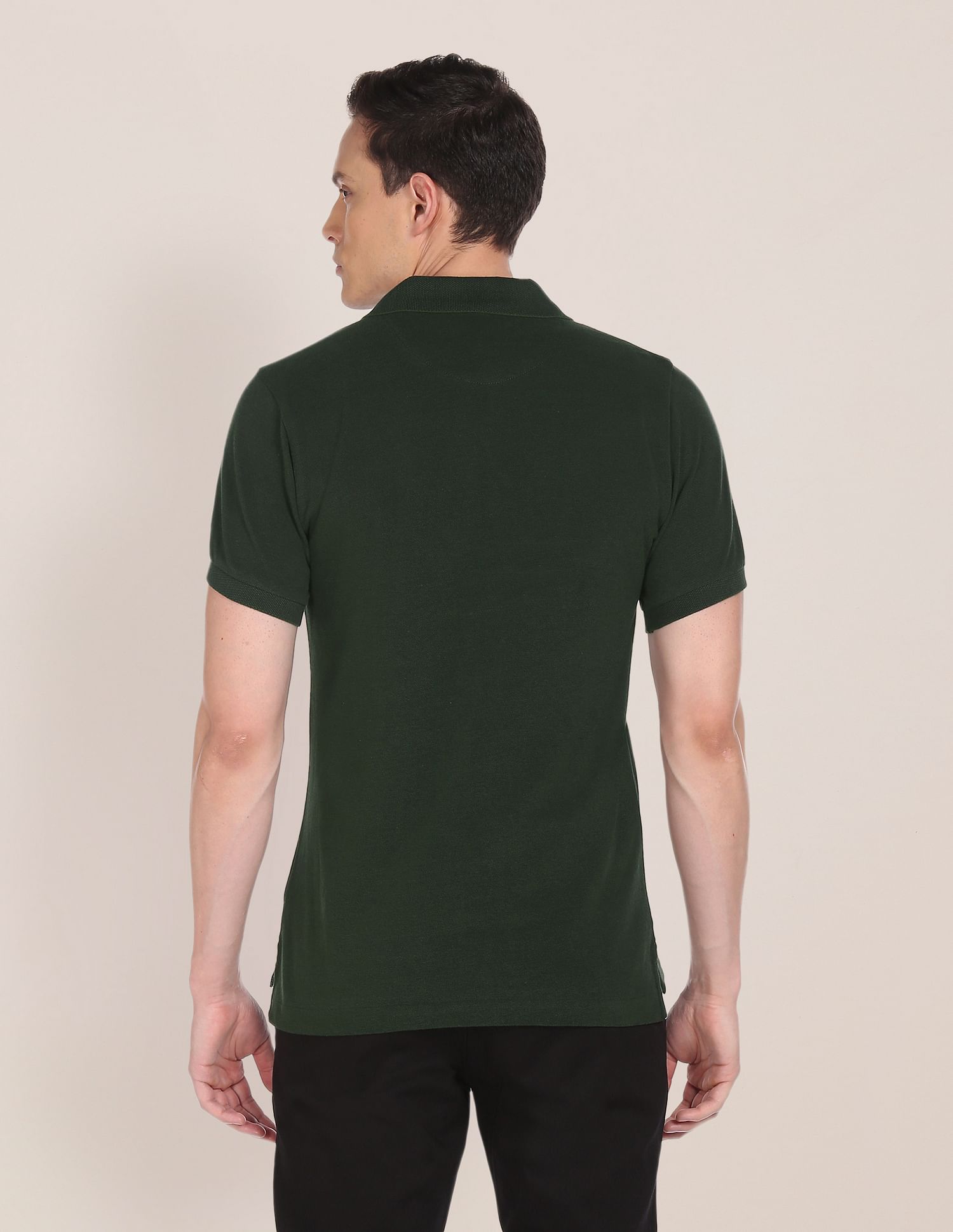 Pure Cotton Solid Polo Shirt Dark Green - U.S. Polo Assn. India | Large