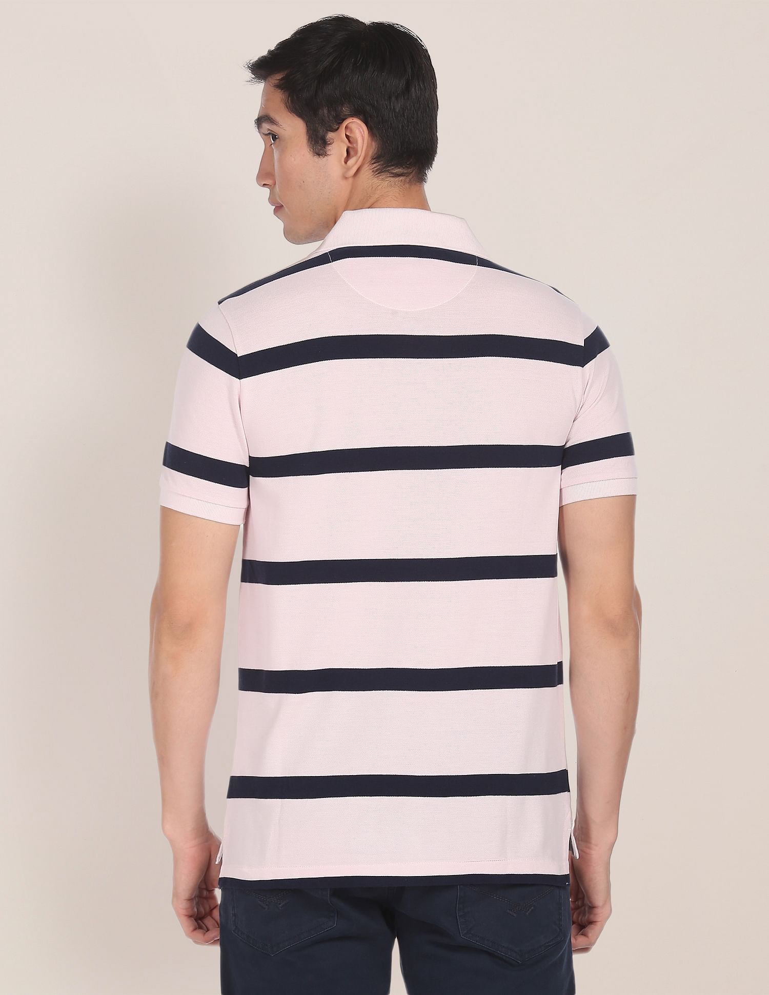 Ribbed Collar Striped Polo Shirt Light Pink - U.S. Polo Assn. India | Large