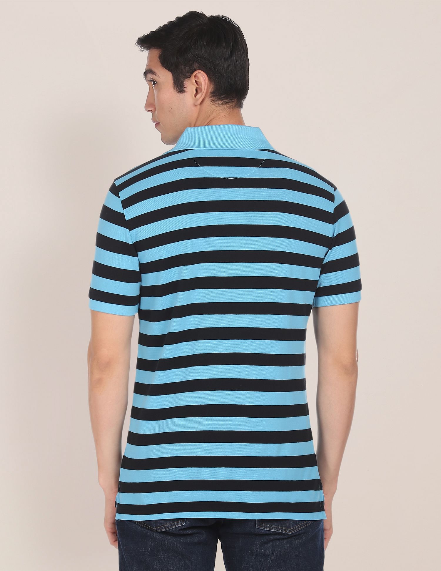 Ribbed Collar Striped Polo Shirt Blue - U.S. Polo Assn. India | Large