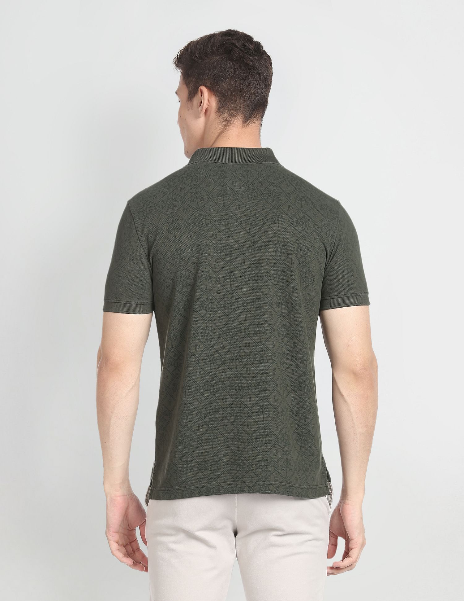 Floral Print Cotton Polo Shirt Olive - U.S. POLO ASSN. | Large