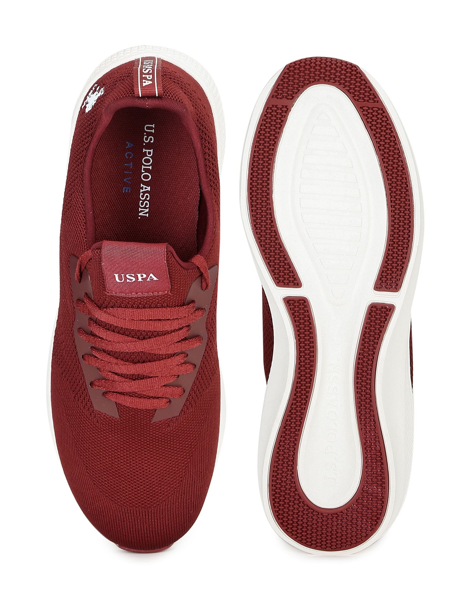 Men Round Toe Knit Lebron Sneakers Burgundy - U.S. Polo Assn. India | Large