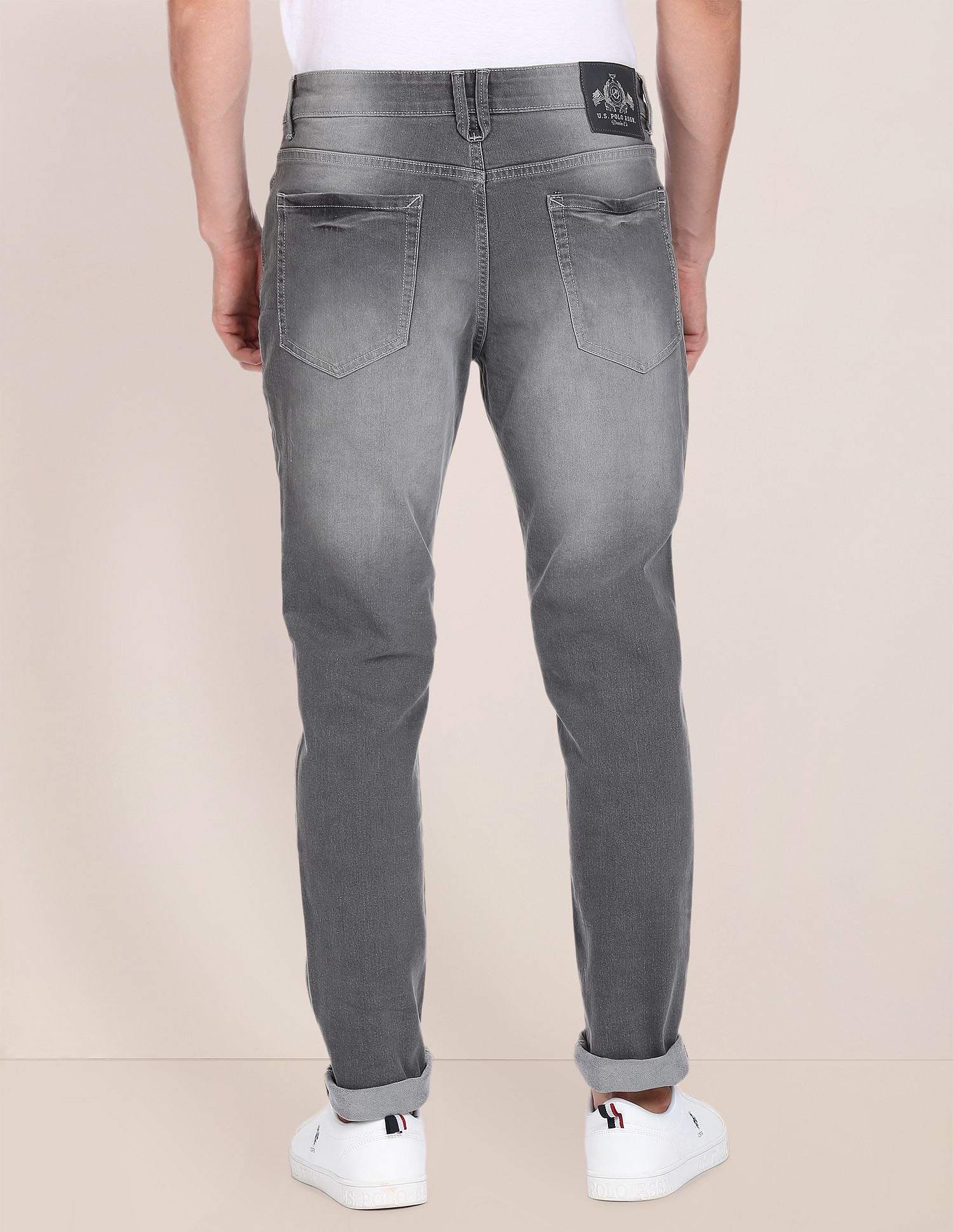 Men Grey Brandon Slim Tapered Fit Stone Wash Jeans Grey - U.S. POLO ASSN. | Large