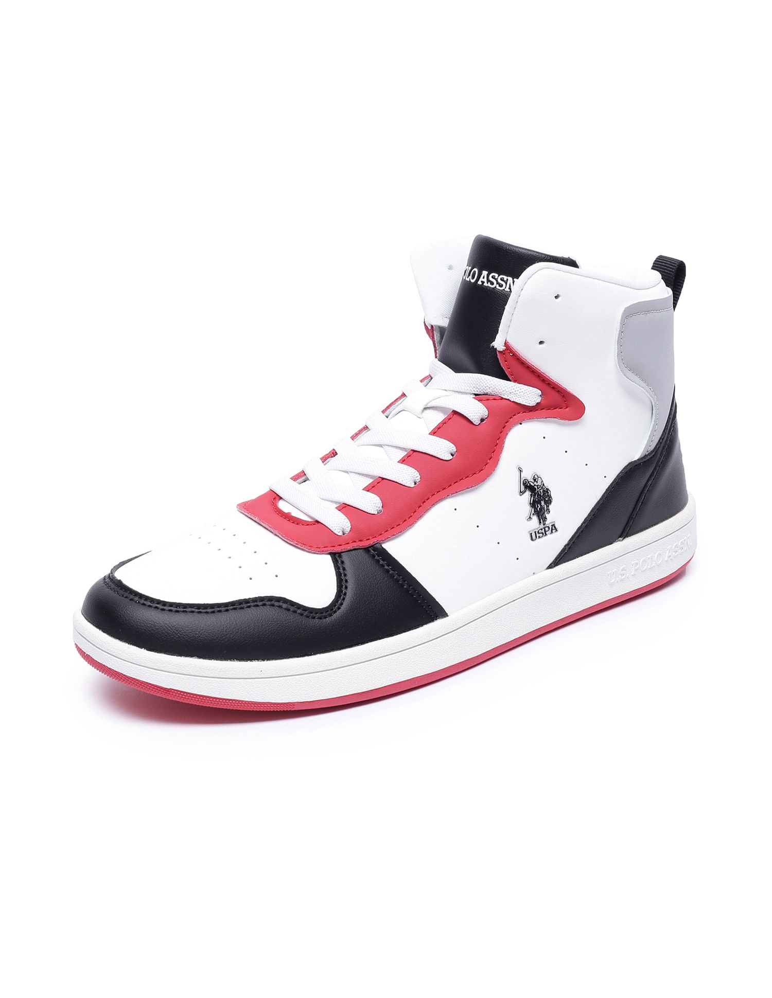Men High Top Colour Block Rowan Sneakers Red and White - U.S. Polo Assn. India | Large