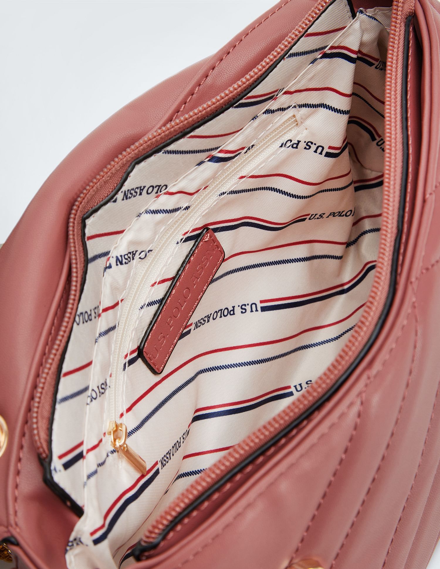Chain Strap Chevron Quilted Sling Bag Dark Pink - U.S. POLO ASSN. | Large