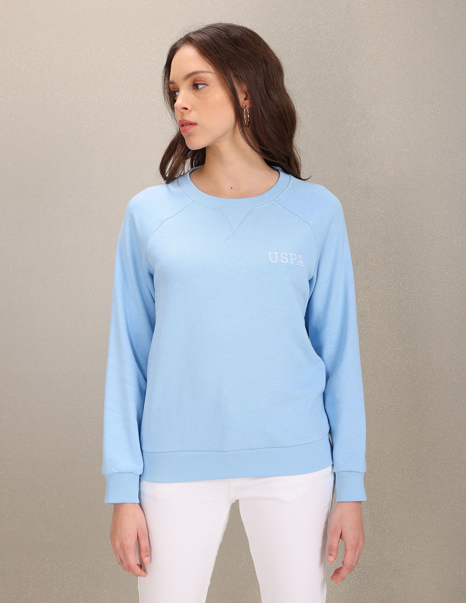 Crew Neck Solid Sweatshirt Light Blue - U.S. POLO ASSN. | Large