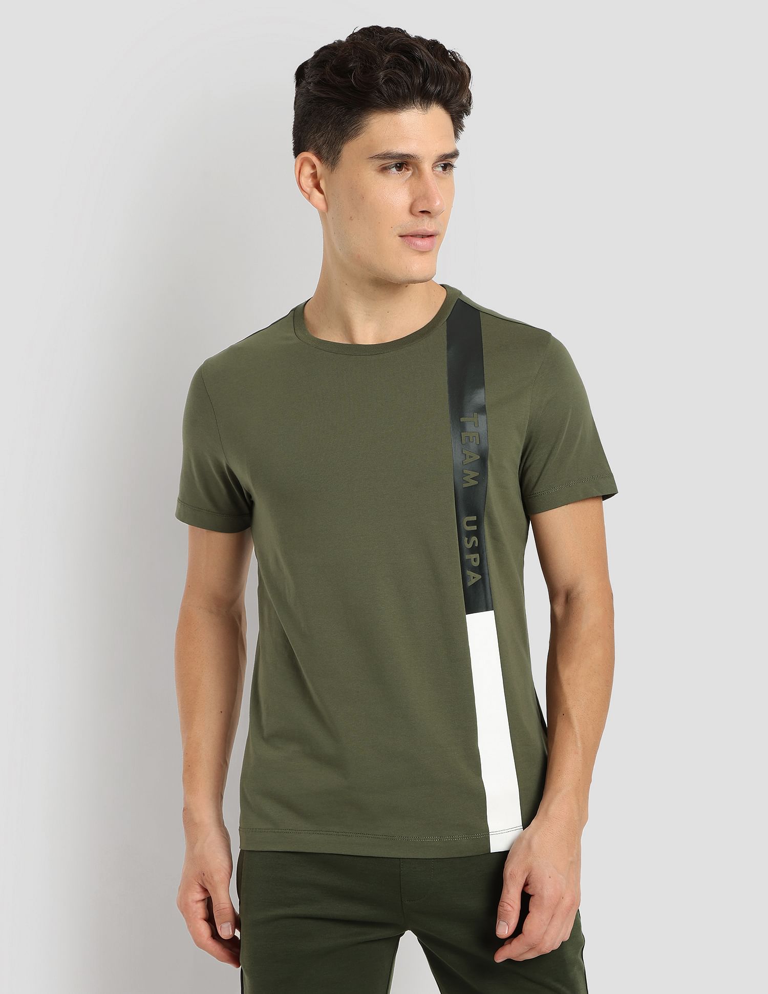 Brand Stripe Training T-Shirt Olive - U.S. Polo Assn. India | Large