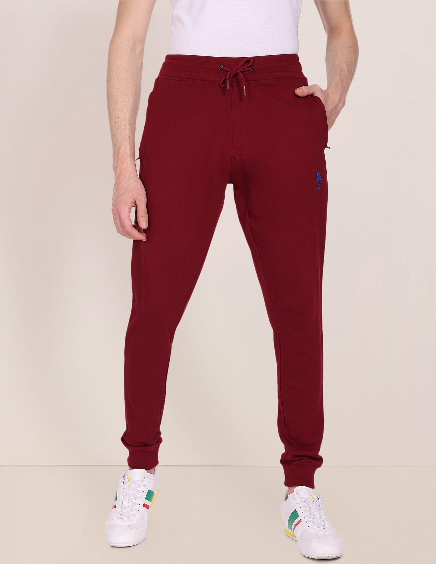 Elasticised Pure Cotton Joggers Dark Red - U.S. Polo Assn. India | Large