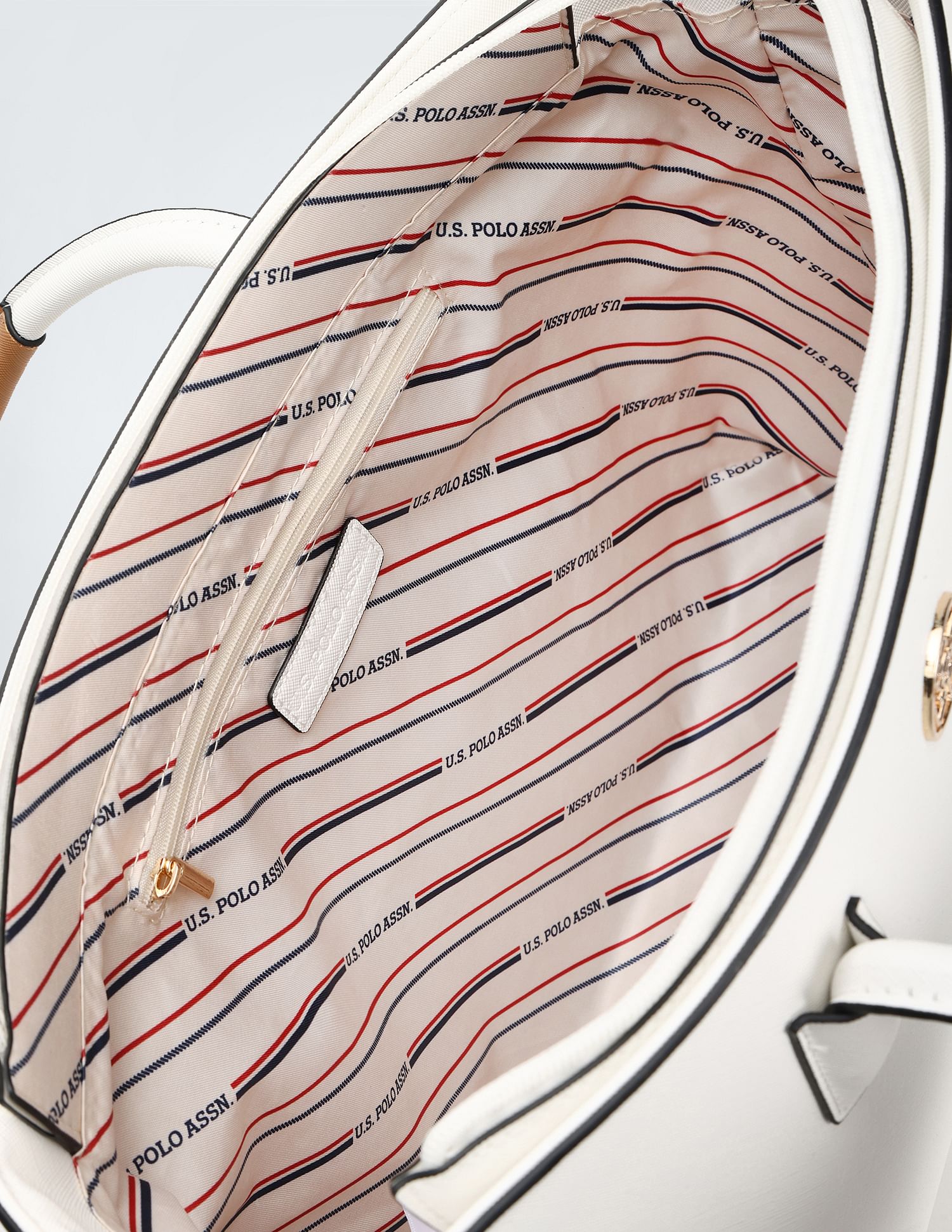 Metallic Hardware Structured Handbag White - U.S. POLO ASSN. | Large