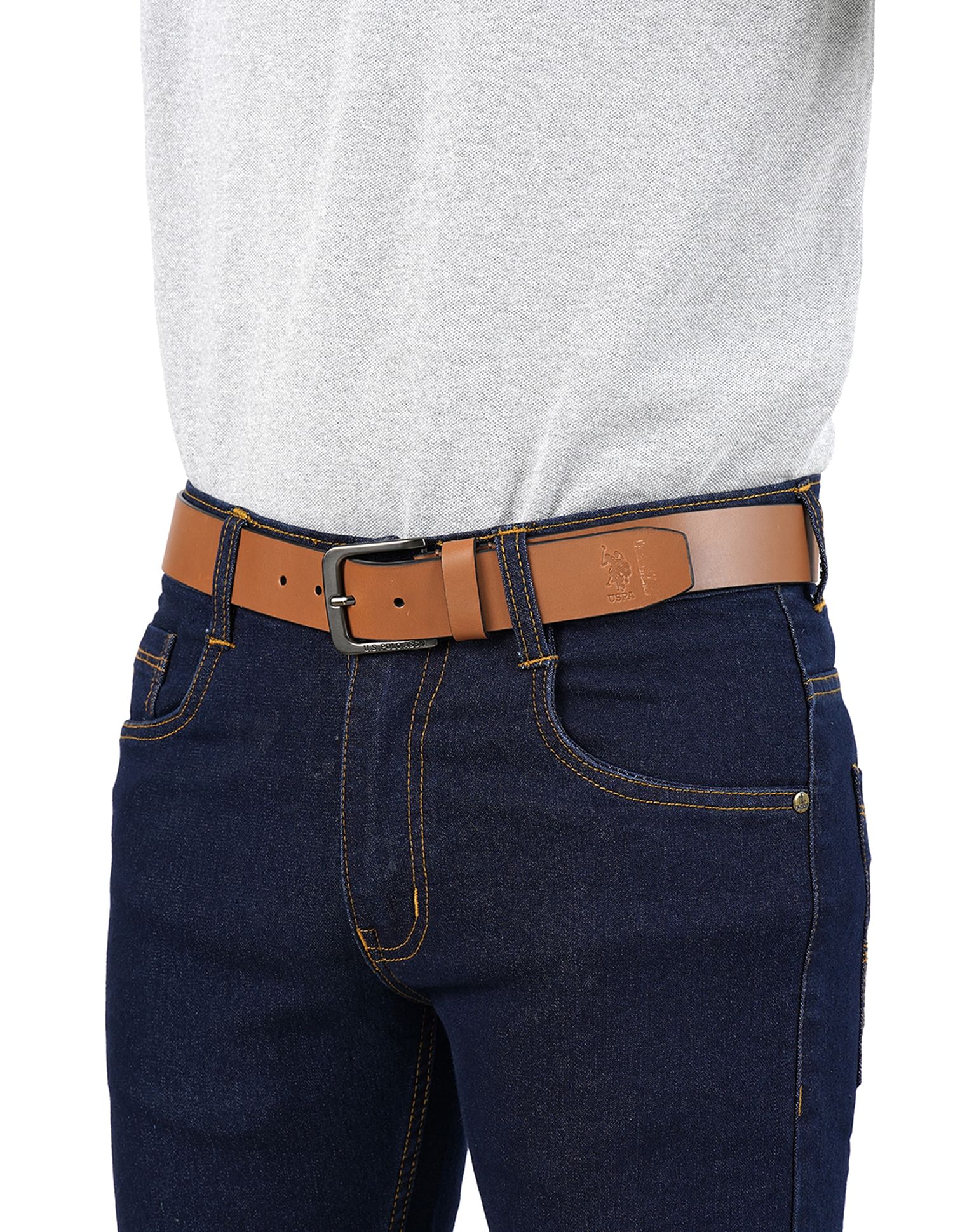 Leather Casual Belt Brown - U.S. POLO ASSN. | Large