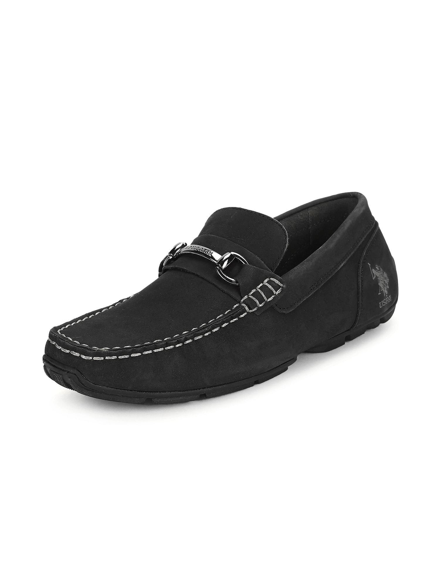 Men Metallic Logo Leather Hebbar 3.0 Loafers Black - U.S. Polo Assn. India | Large