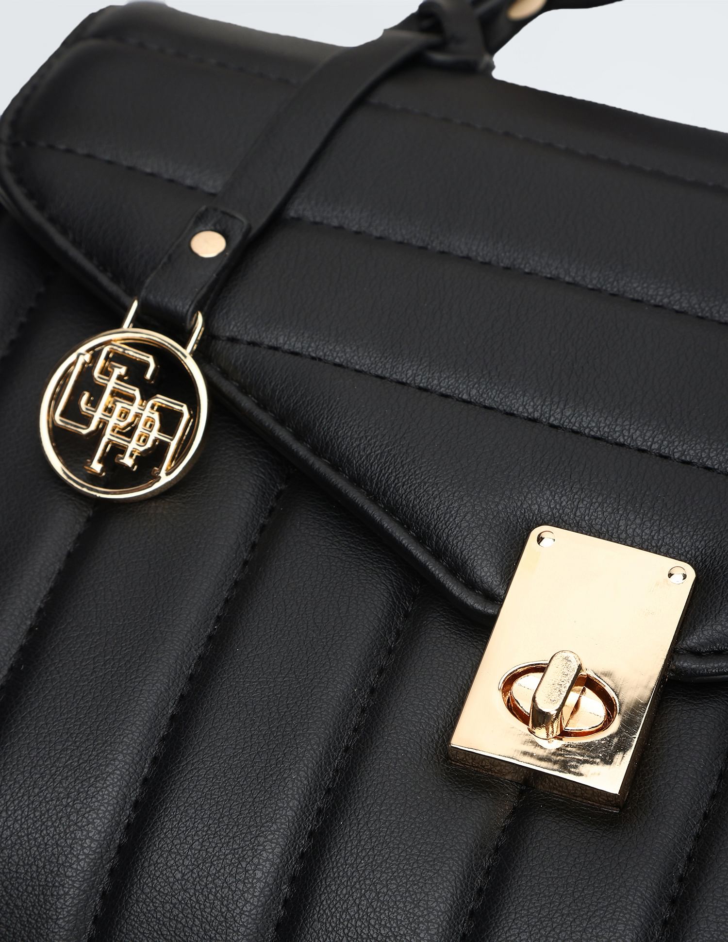 Detachable Strap Quilted Satchel Bag Black - U.S. POLO ASSN. | Large