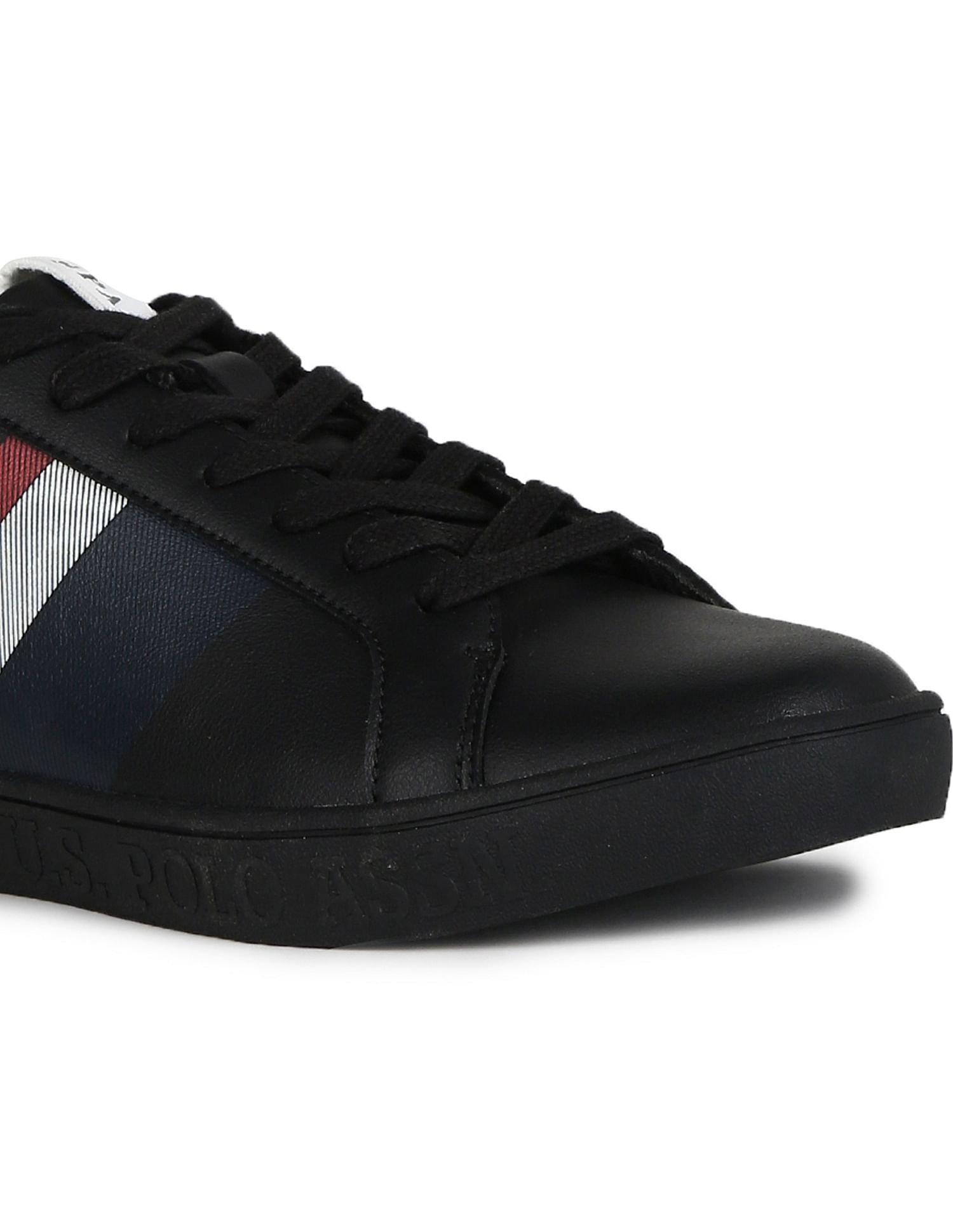 Men Brand Stripe Round Toe Glinton Sneakers Black - U.S. Polo Assn. India | Large