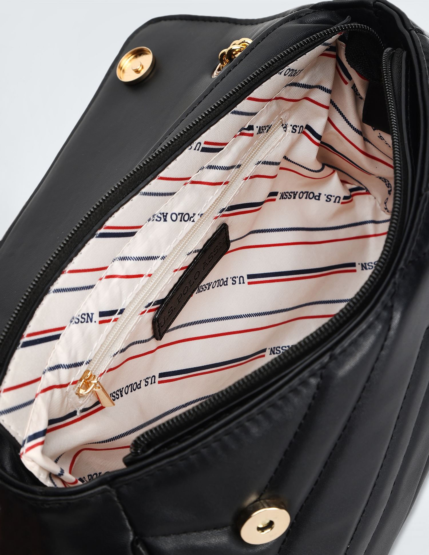 Chain Strap Chevron Quilted Sling Bag Black - U.S. POLO ASSN. | Large