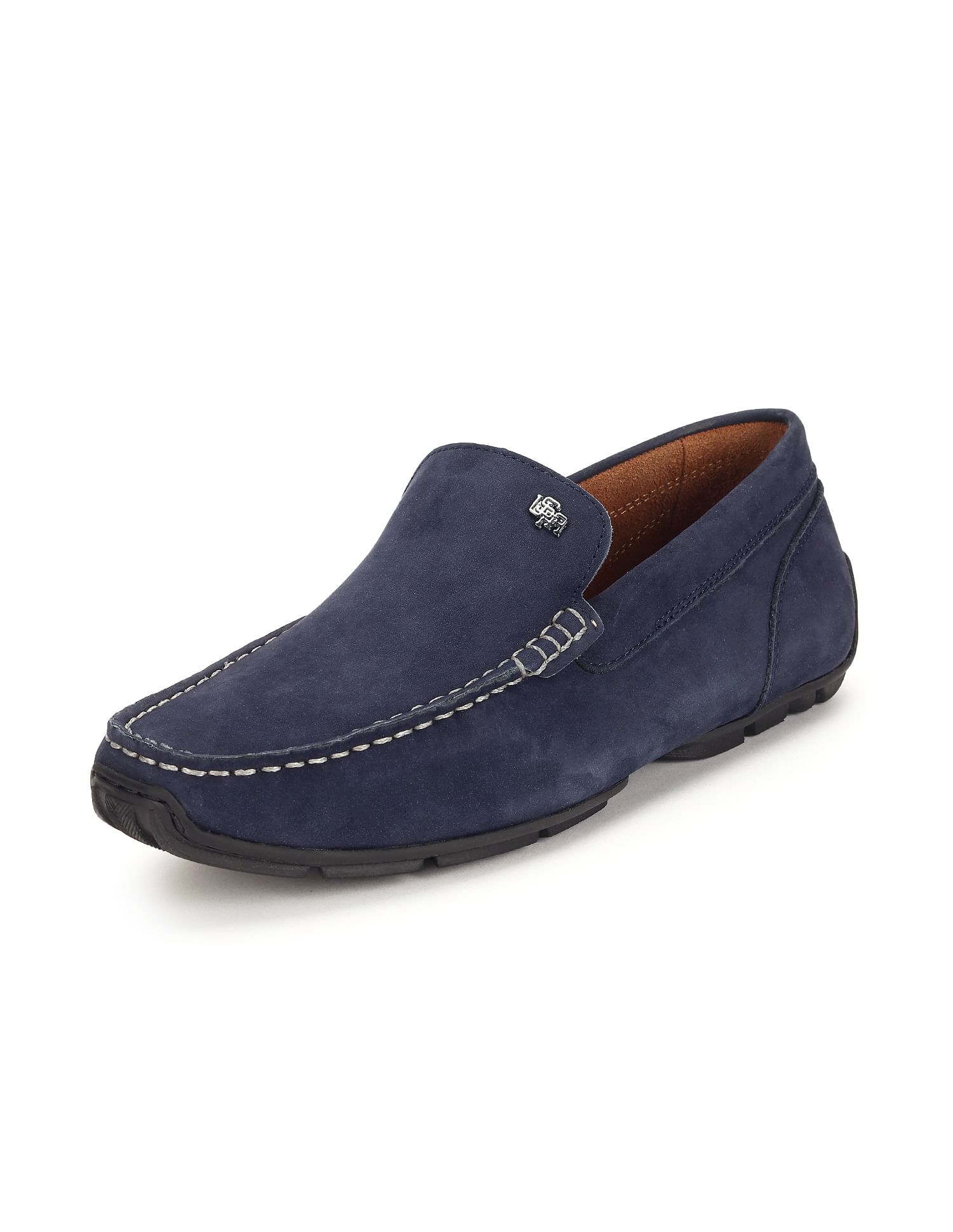 Men Contrast Stitch Leather Jabbar Loafers Navy - U.S. Polo Assn. India | Large