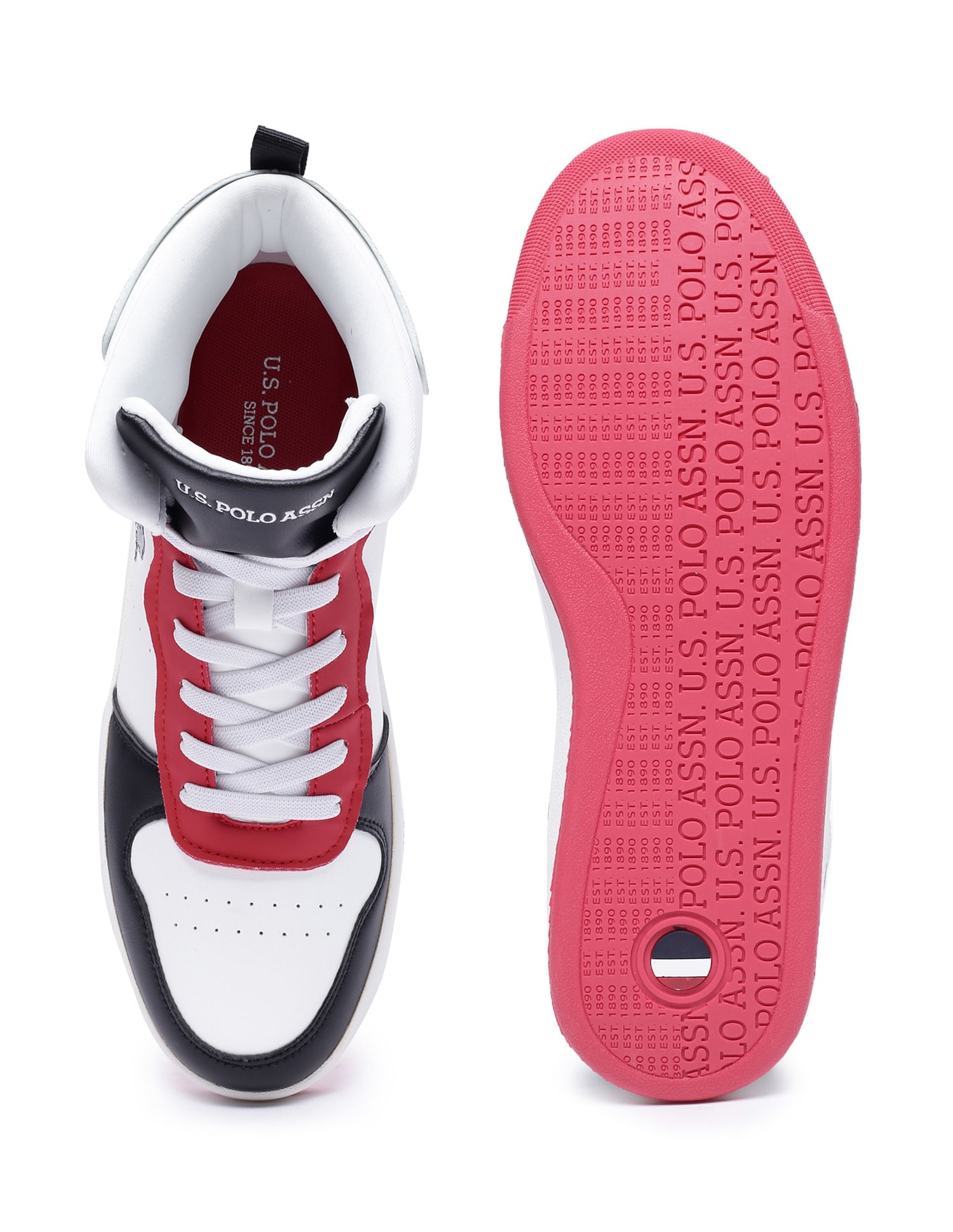 Men High Top Colour Block Rowan Sneakers Red and White - U.S. Polo Assn. India | Large