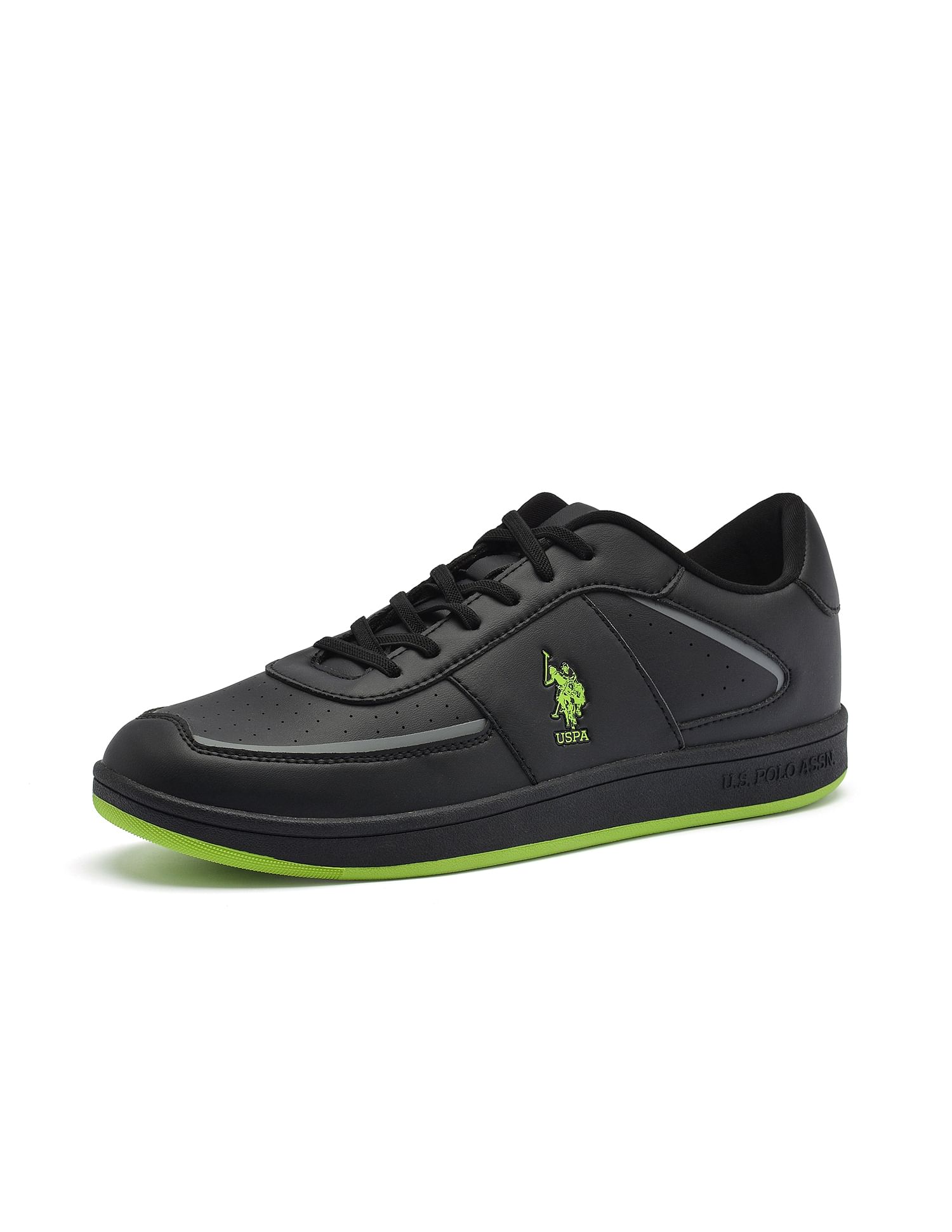 Men Solid Perforated Waylen Sneakers Black - U.S. Polo Assn. India | Large