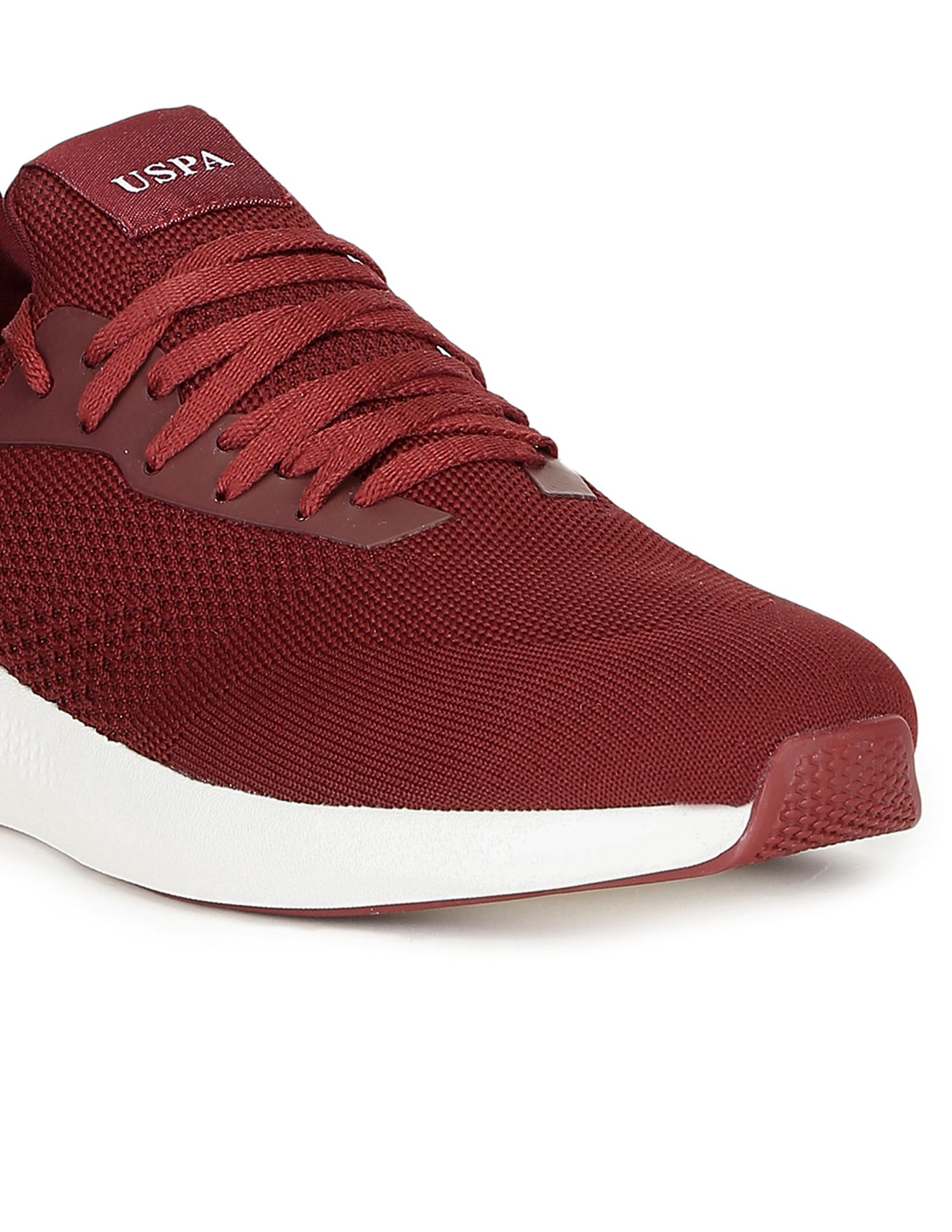 Men Round Toe Knit Lebron Sneakers Burgundy - U.S. Polo Assn. India | Large