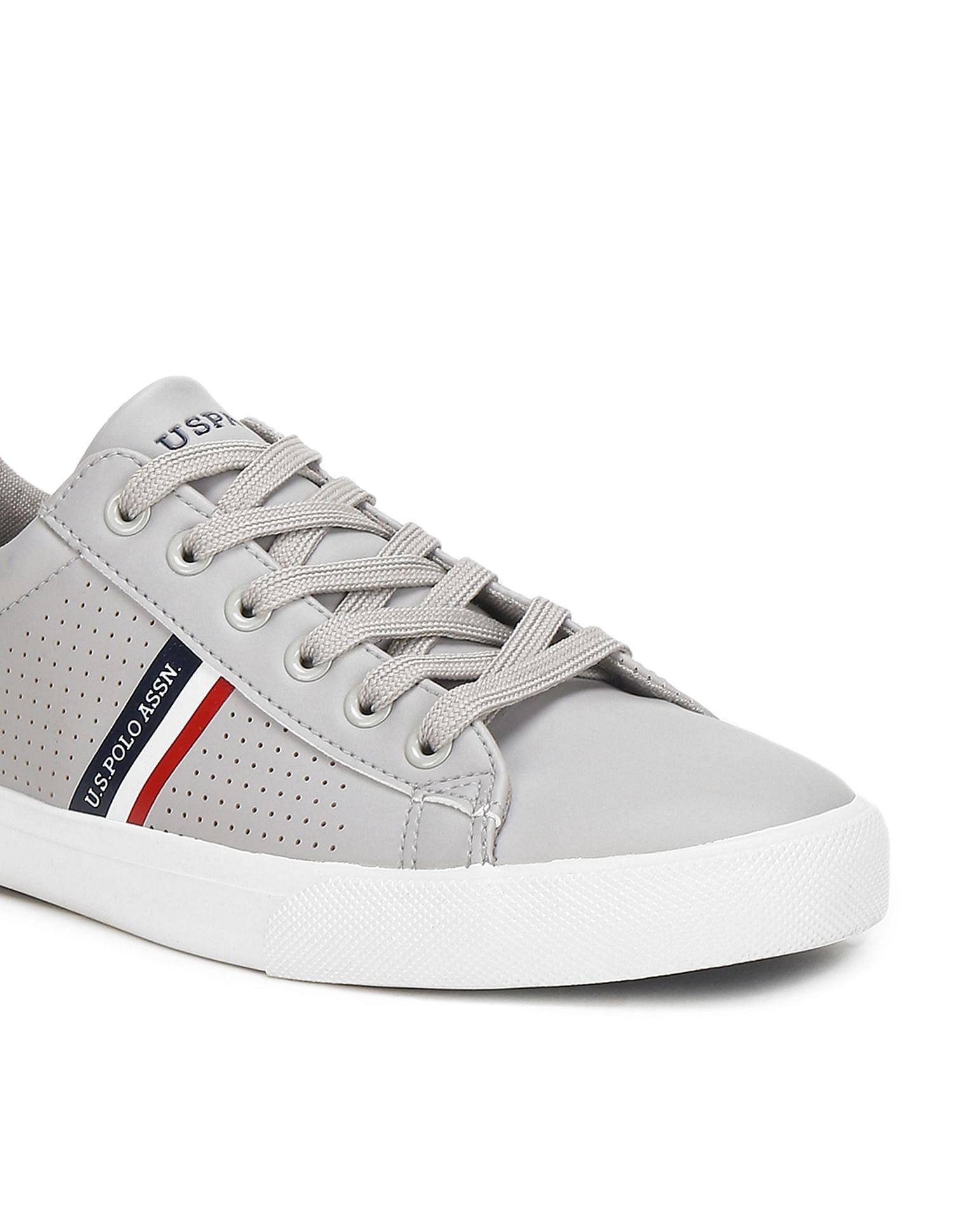 Men Perforated Lace Up Capron Sneakers Grey - U.S. Polo Assn. India | Large