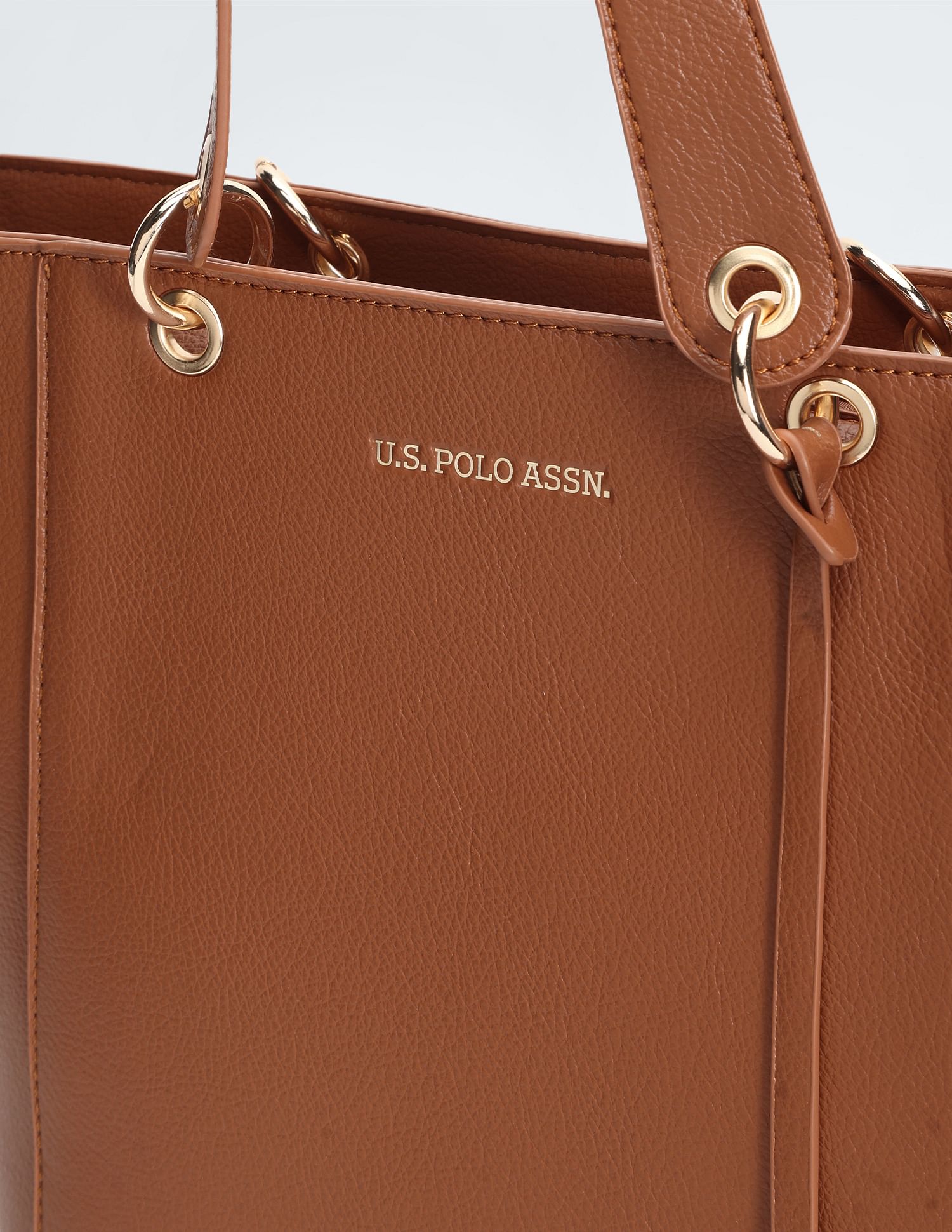 Metallic Monogram Solid Tote Bag Tan - U.S. POLO ASSN. | Large