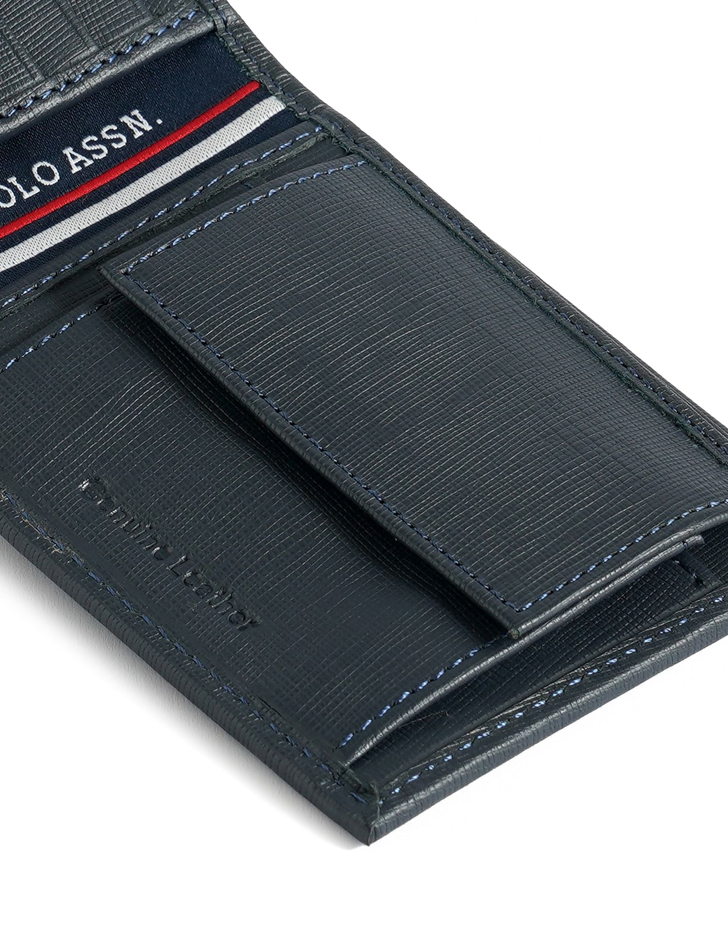 Bi-Fold Textured Leather Wallet Navy - U.S. POLO ASSN. | Large
