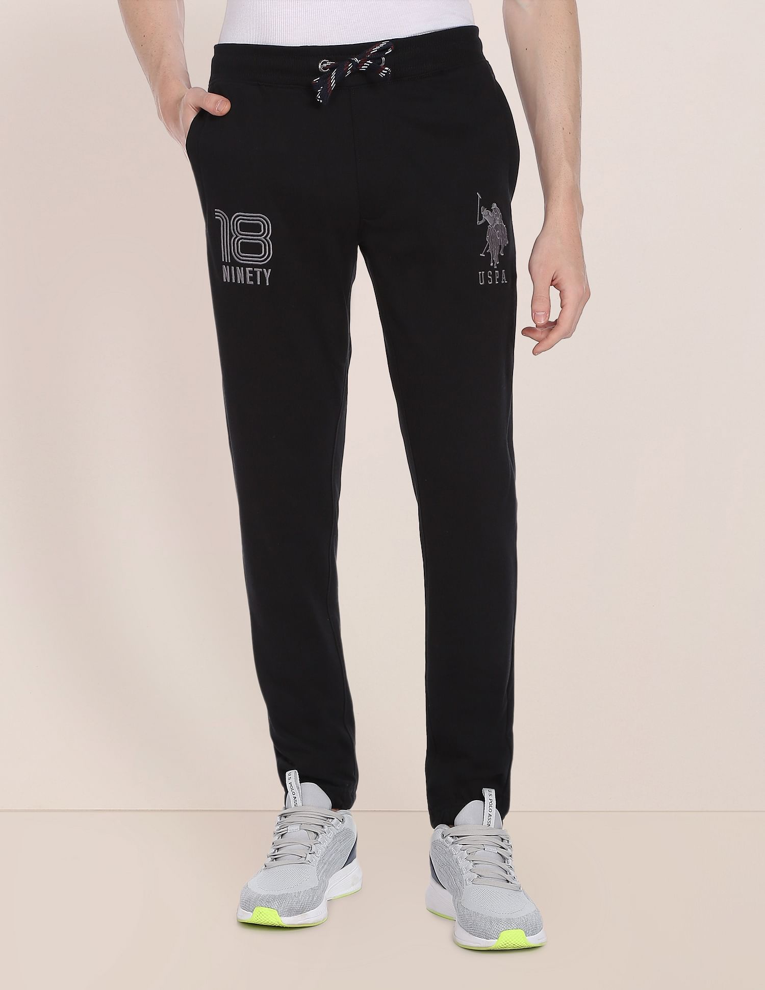 Men Black Solid Mid Rise Joggers Black - U.S. POLO ASSN. | Large