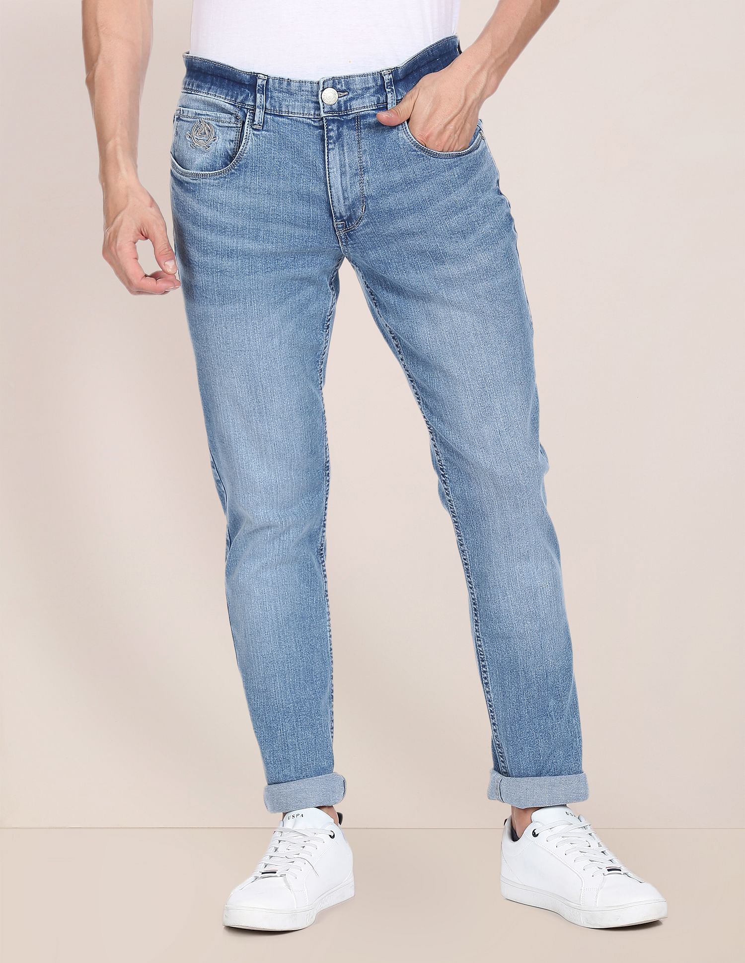 Men Blue Brandon Slim Tapered Fit Stone Wash Jeans Blue - U.S. POLO ASSN. | Large