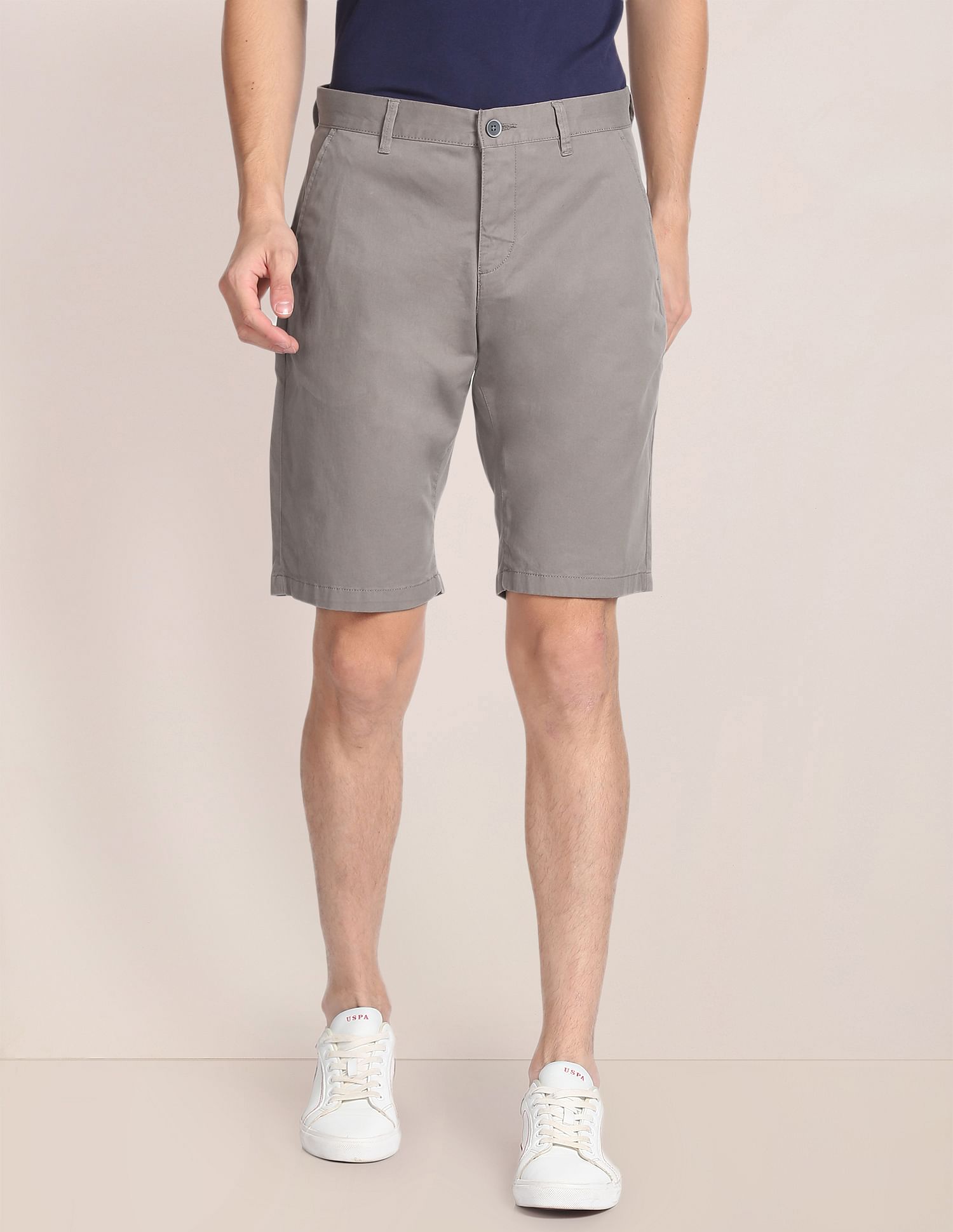 Mid Rise Solid Slim Fit Shorts Grey - U.S. POLO ASSN. | Large