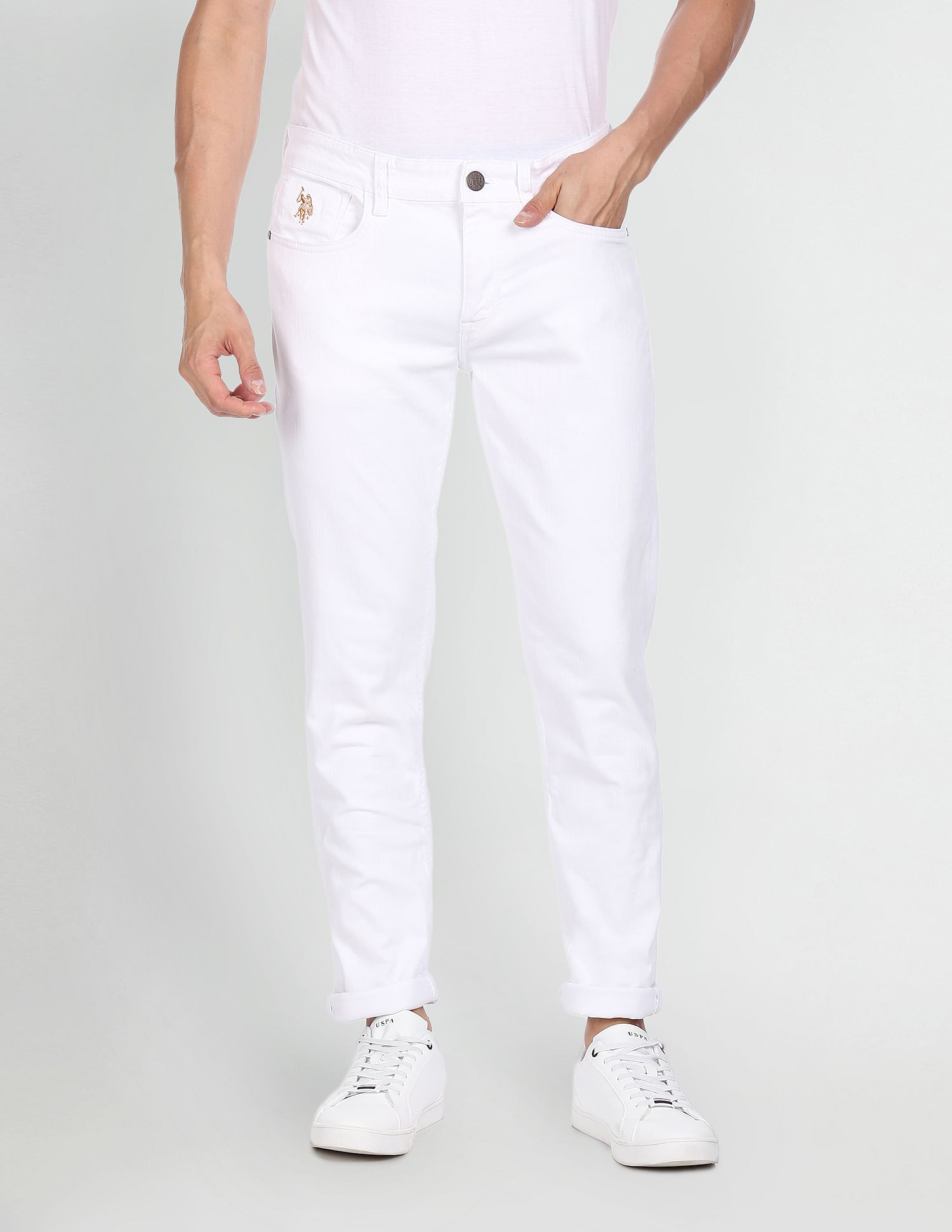 Brandon Slim Tapered Fit Mid Rise Jeans White - U.S. Polo Assn. India | Large