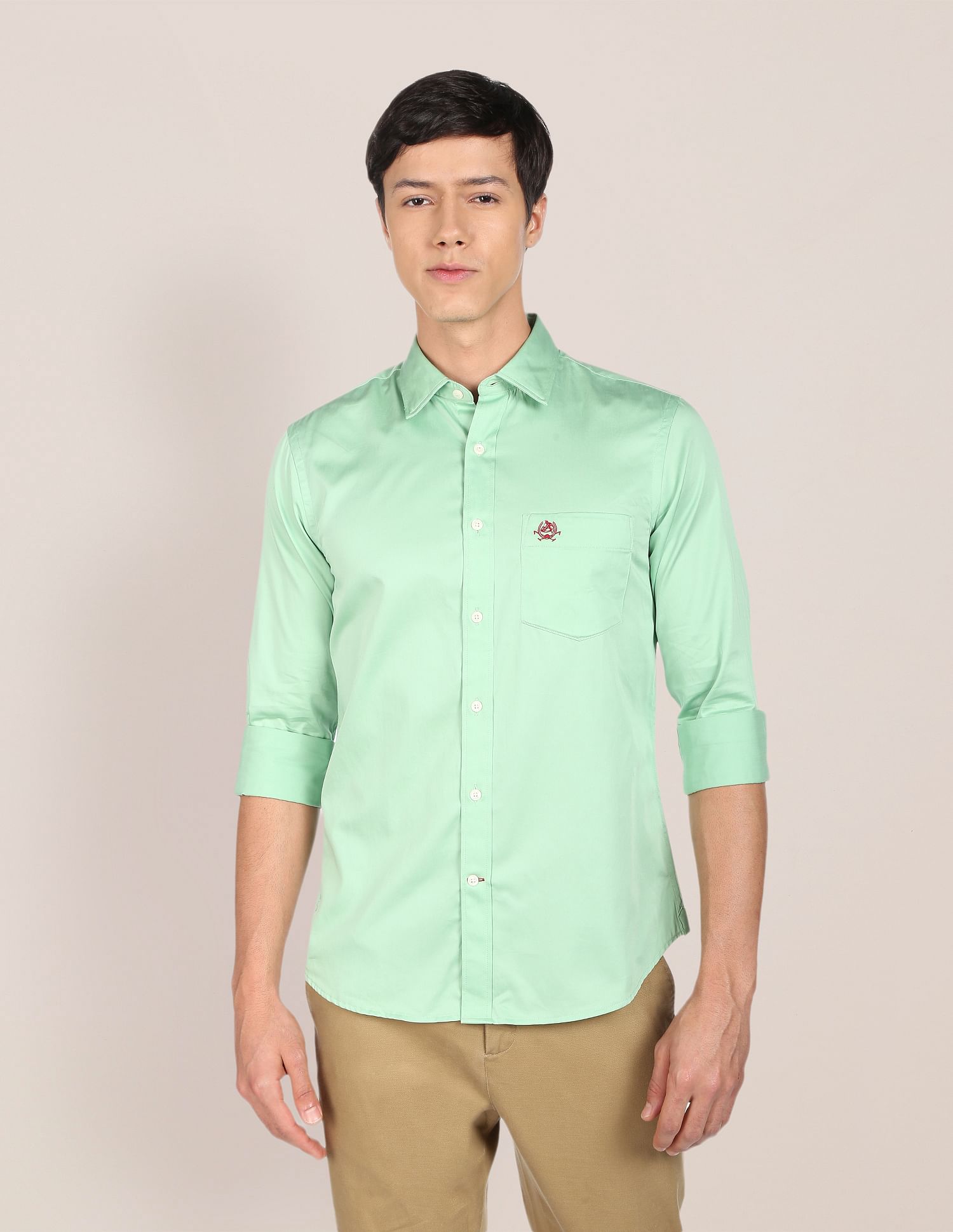 Tailored Fit Cotton Casual Shirt Light Green - U.S. Polo Assn. India | Large