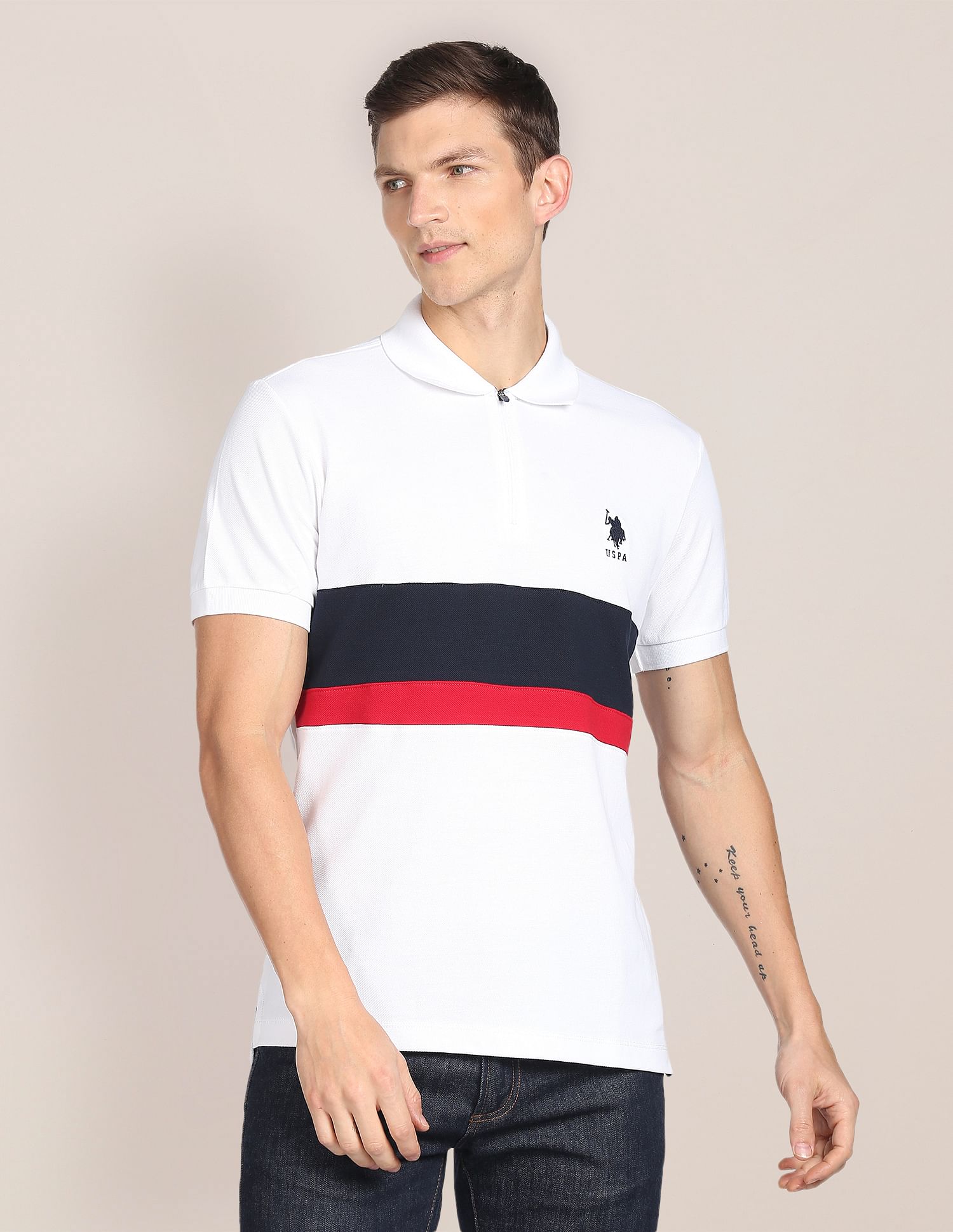 Colour Block Cotton Polo Shirt White - U.S. POLO ASSN. | Large