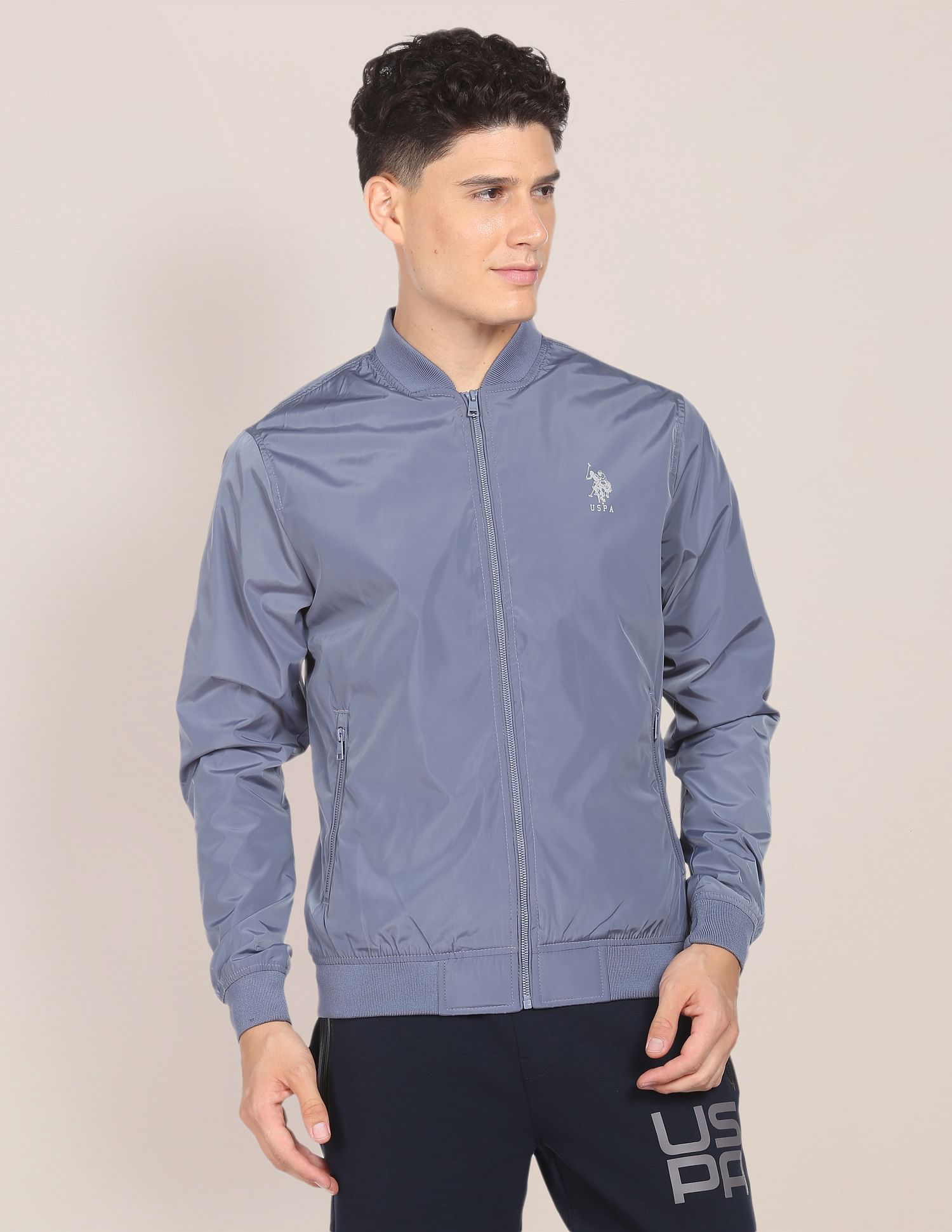 Solid Stand Collar Bomber Jacket Grey - U.S. POLO ASSN. | Large