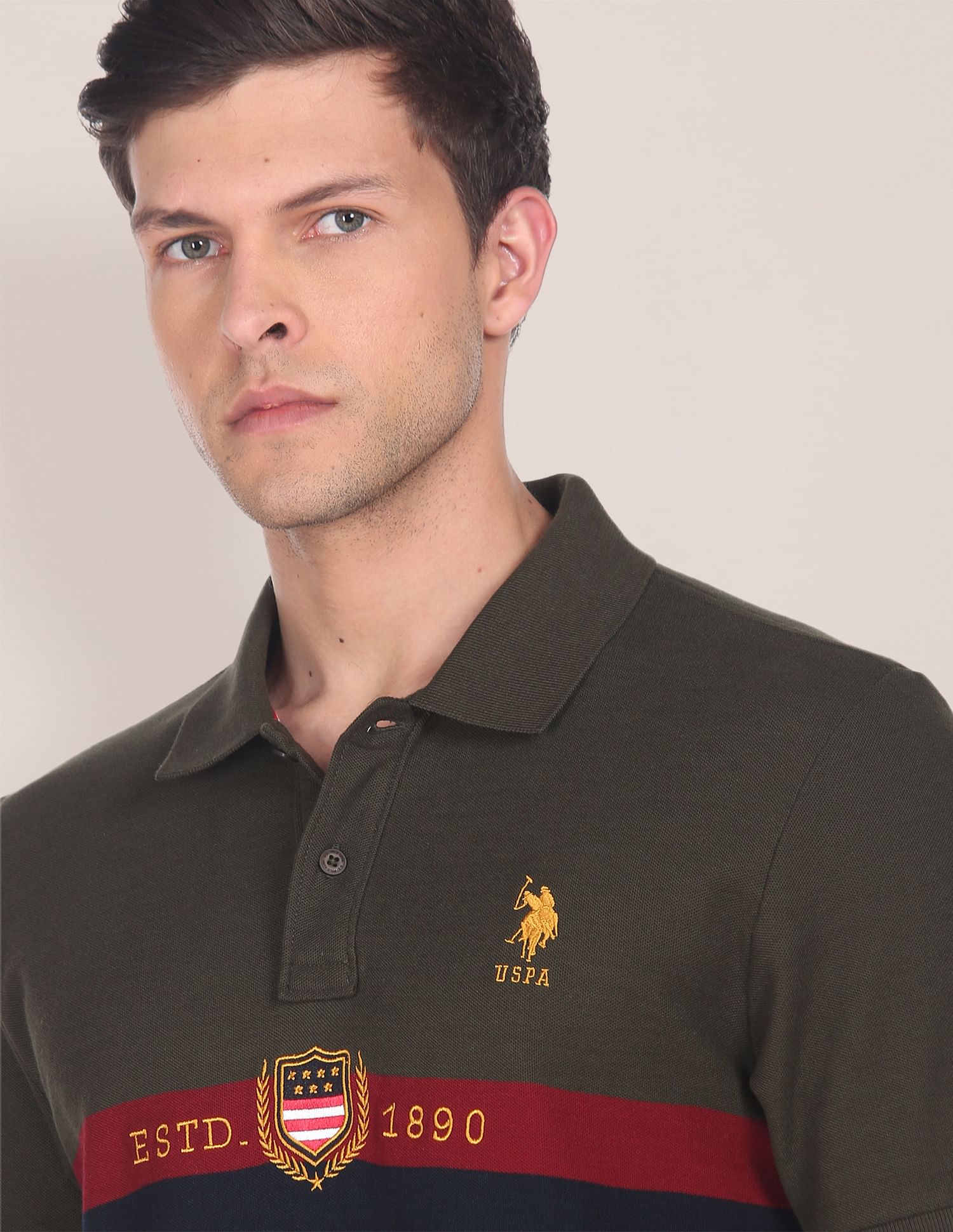 Iconic Embroidered Logo Polo Shirt Olive - U.S. Polo Assn. India | Large