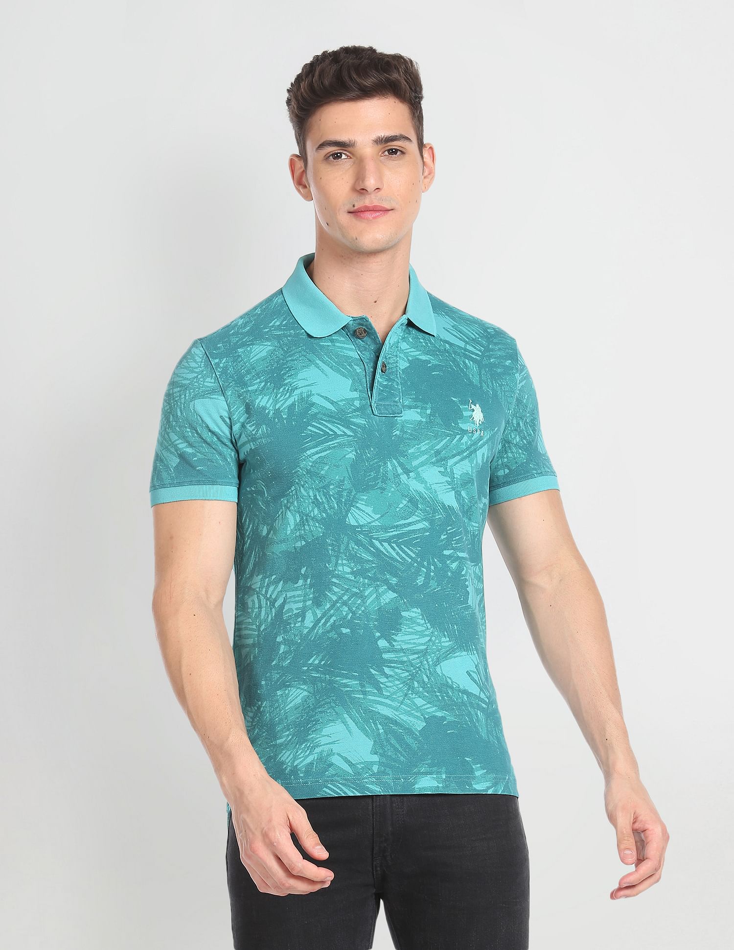 Abstract Print Cotton Polo Shirt Turquoise - U.S. POLO ASSN. | Large