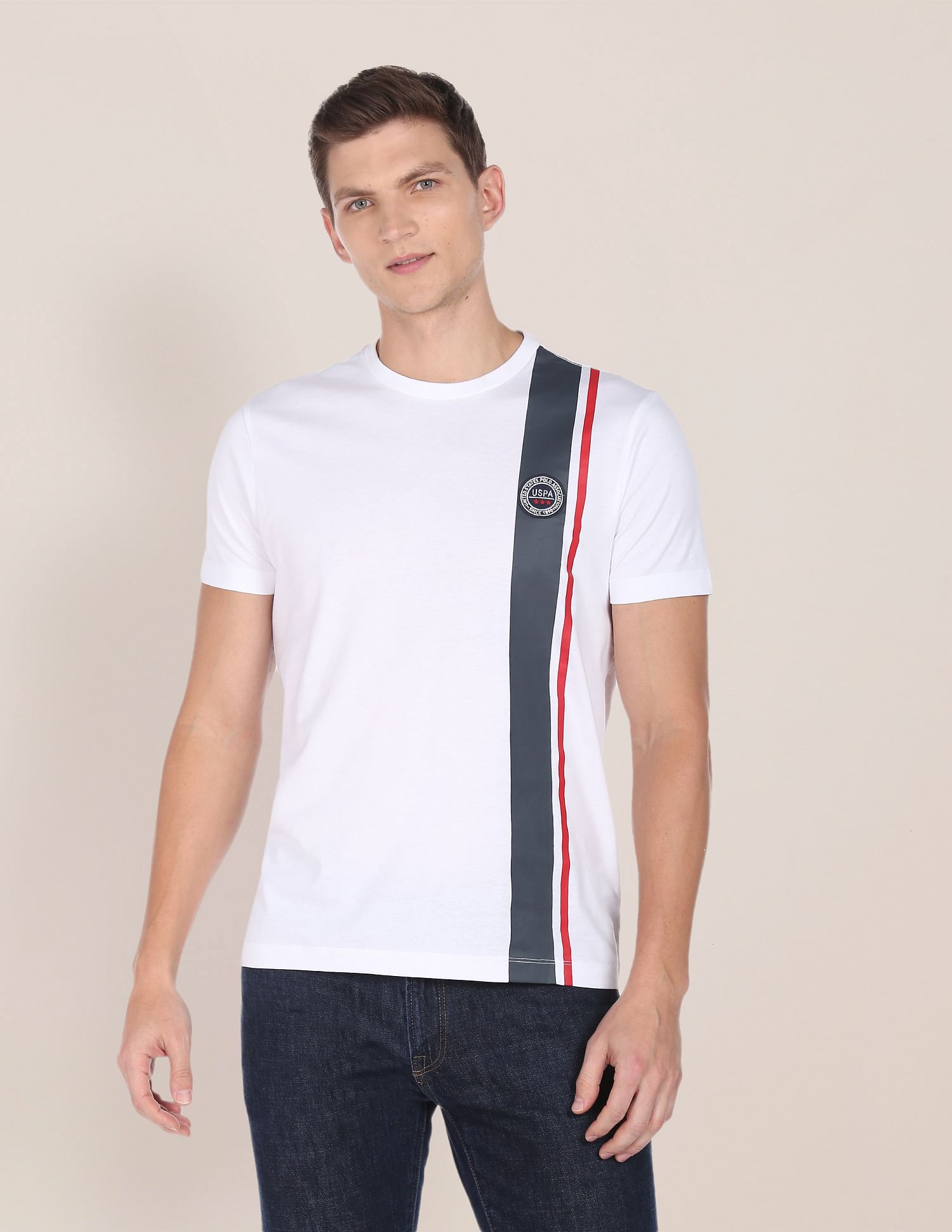 Cotton Vertical Stripe T-Shirt White - U.S. POLO ASSN. | Large